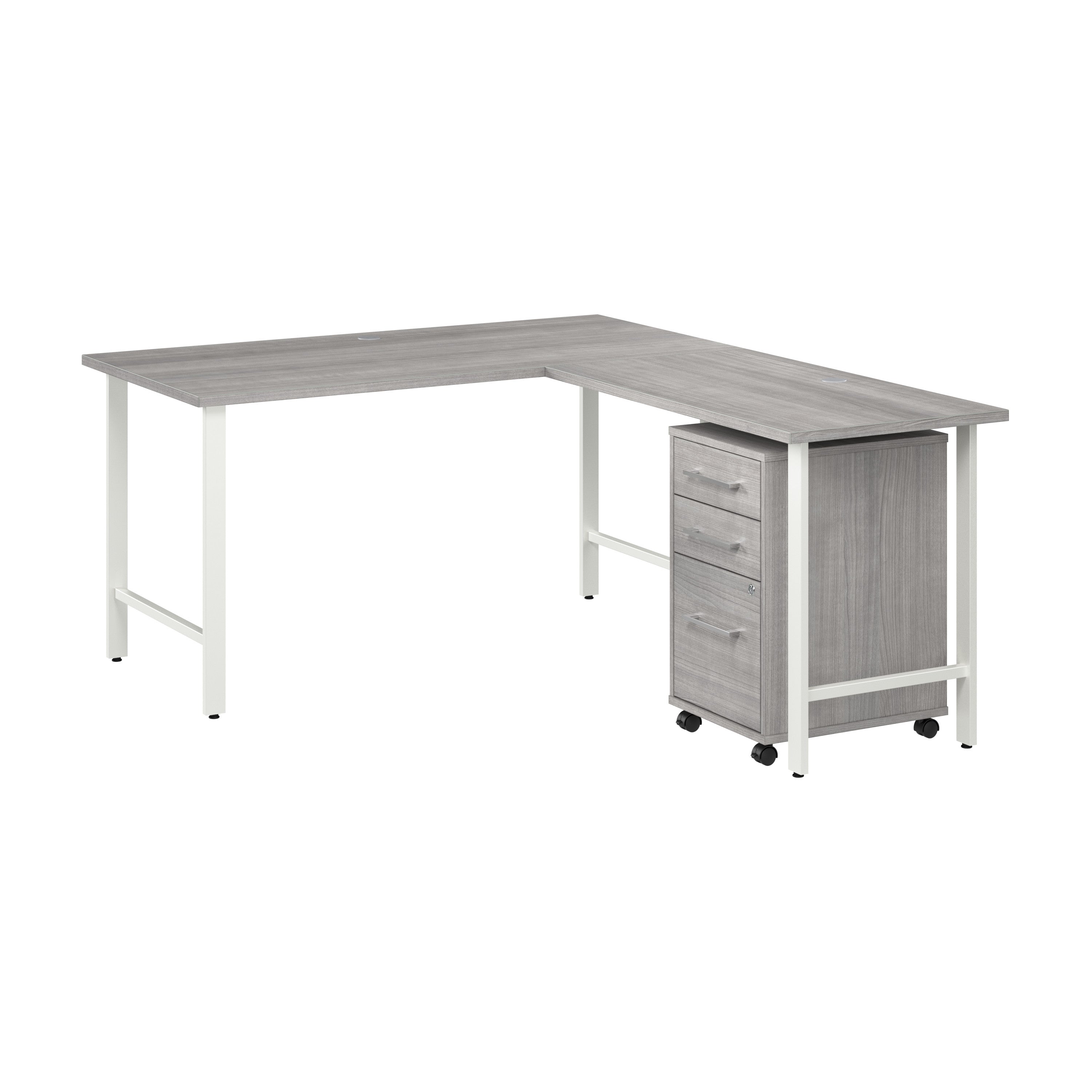 Bush Business Furniture Hustle 60W x 30D L Shaped Computer Desk with 3 Drawer Mobile File Cabinet in Platinum Gray - 59.44" Width x 71.33" Depth x 30.07" Height