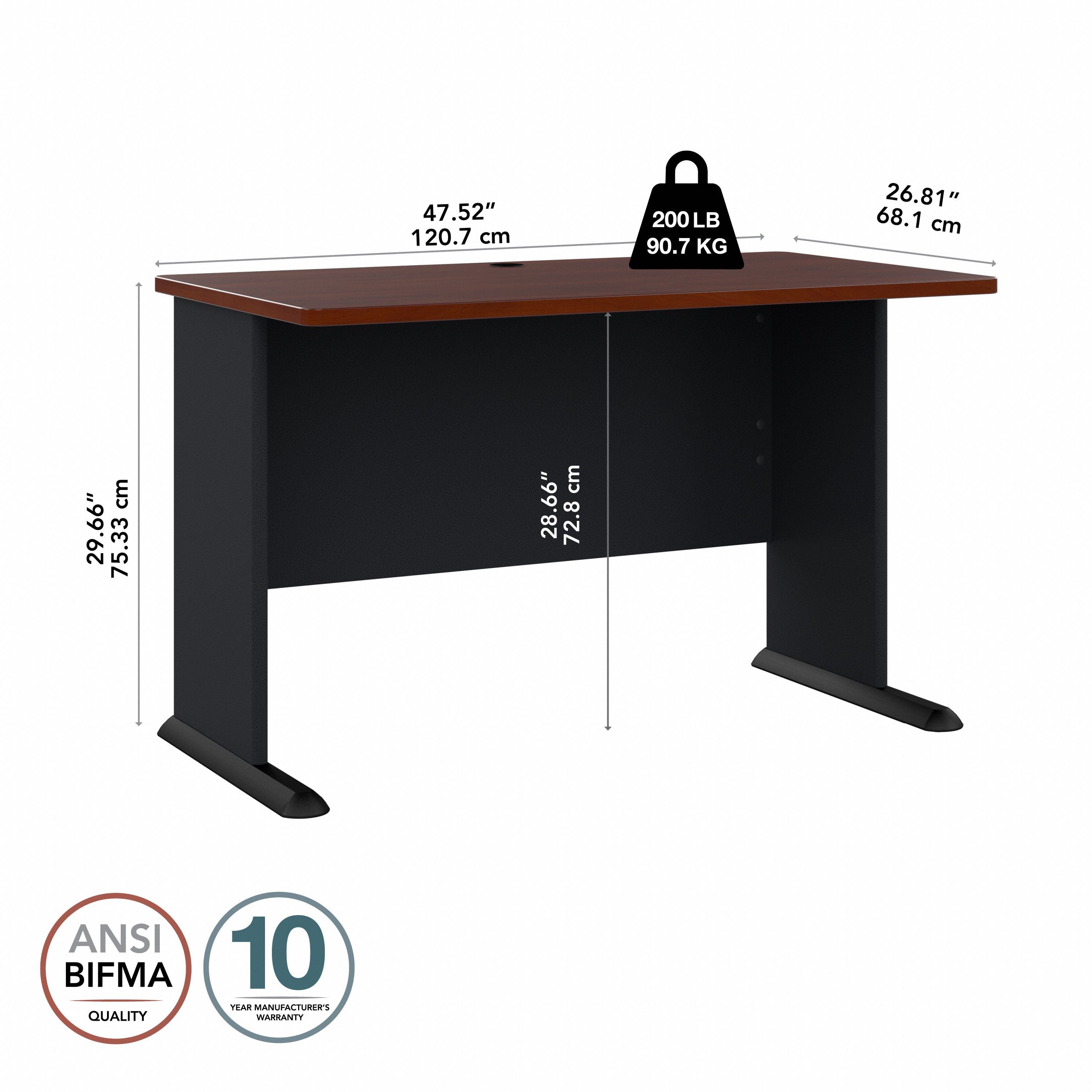 Bush Business Furniture Series A 48W Desk in Hansen Cherry and Galaxy - 47.52" Width x 26.81" Depth x 29.66" Height