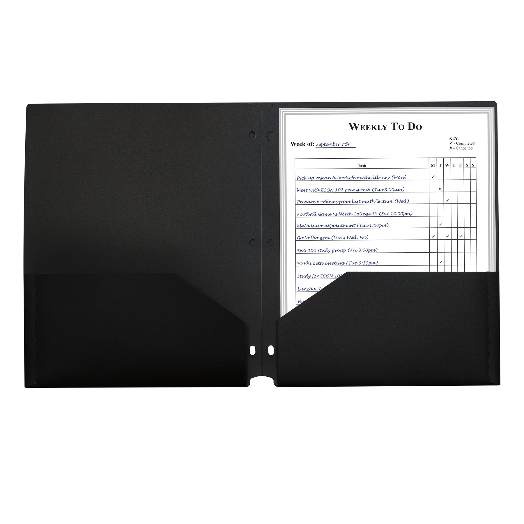 Two-Pocket Heavyweight Poly Portfolio Folder with Three-Hole Punch, Black, Each