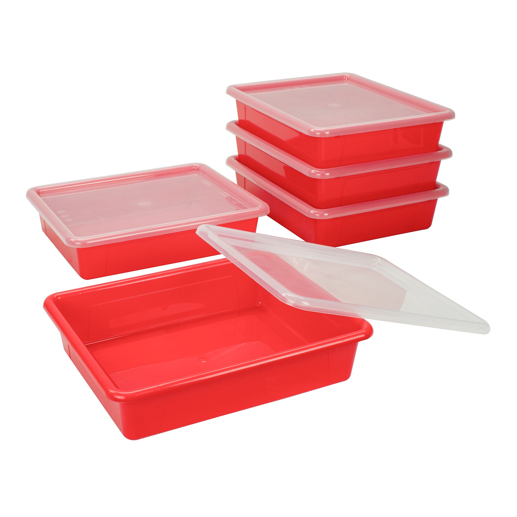 Flat Storage Tray with Lid, Red