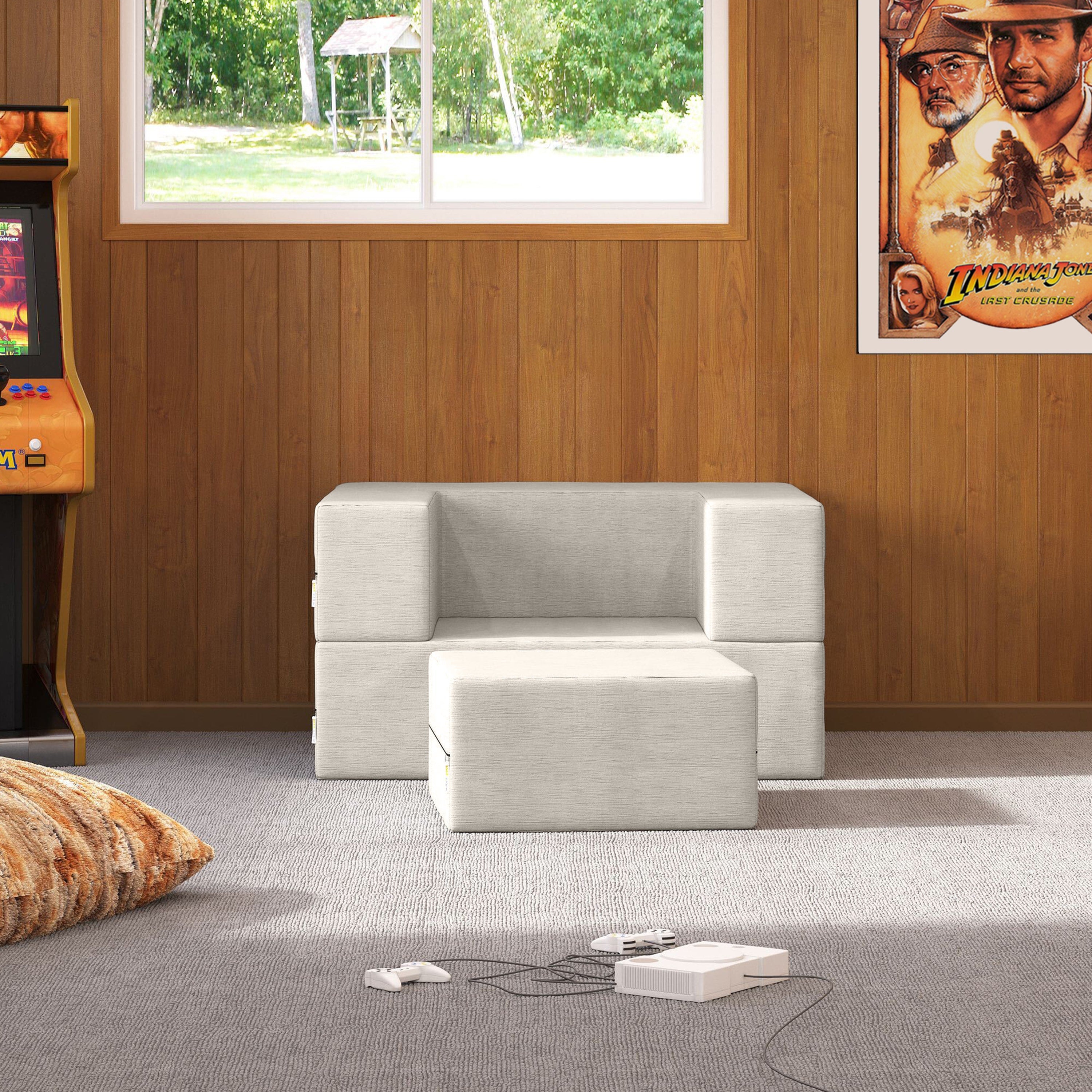 Jaxx Zipline Convertible Sleeper Futon Chair & Ottoman with Machine-Washable Cover, Dove Grey