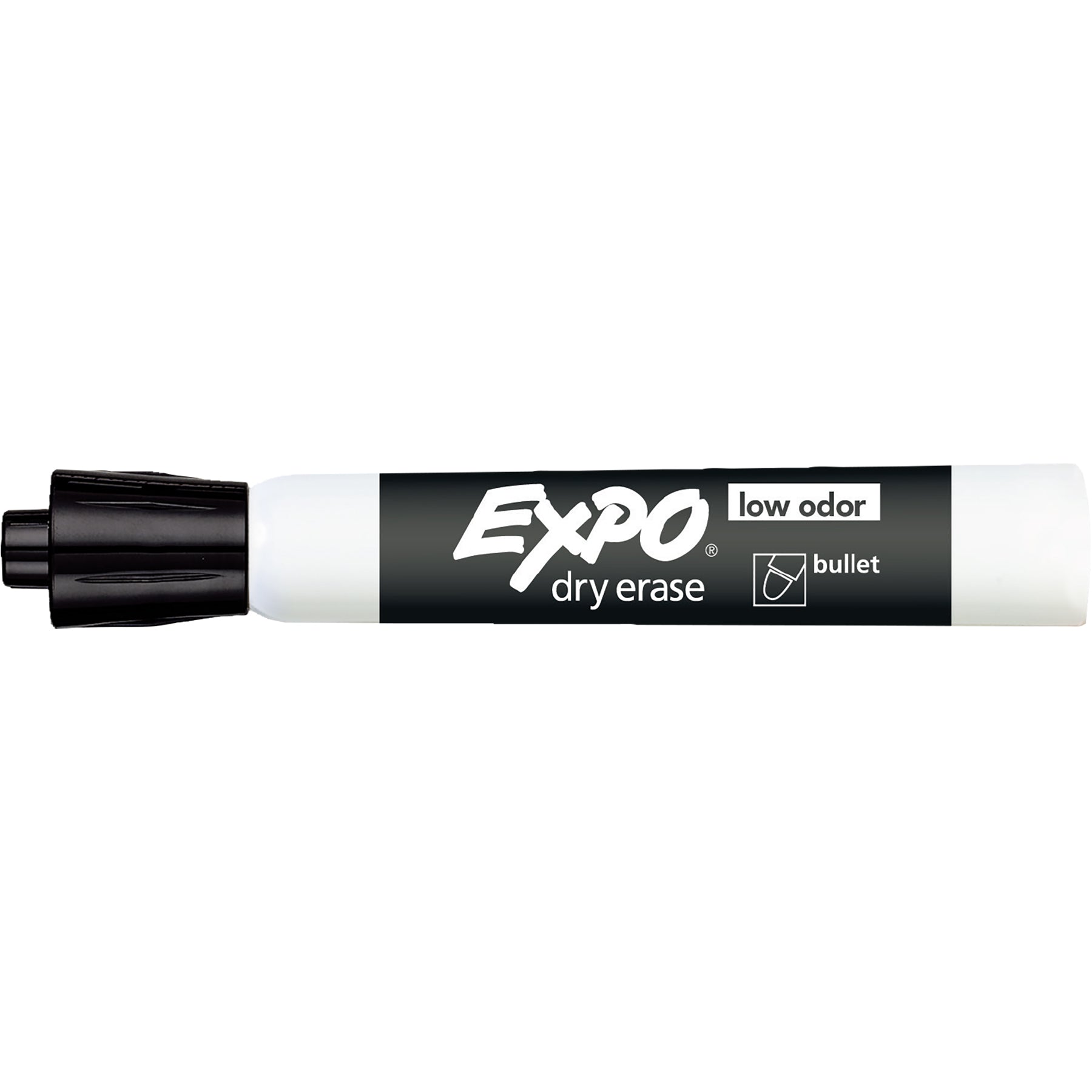 Low Odor Dry Erase Markers, Bullet Tip, Black, Box of 12