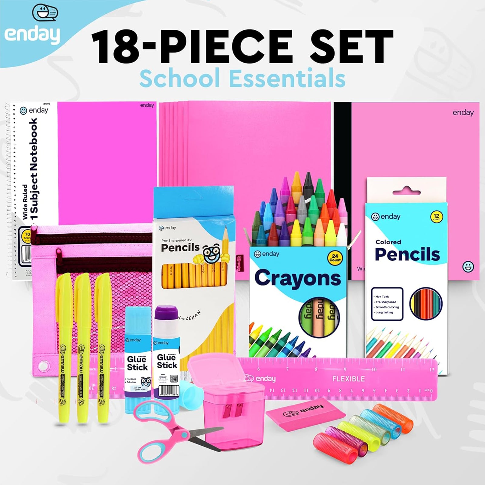 School Supply Kit, Pink, 71-Piece Set