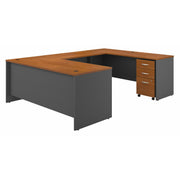 Bush Business Furniture Series C 72W x 30D U Shaped Desk with Mobile File Cabinet in Natural Cherry - 71.1" Width x 100.4" Depth x 29.84" Height
