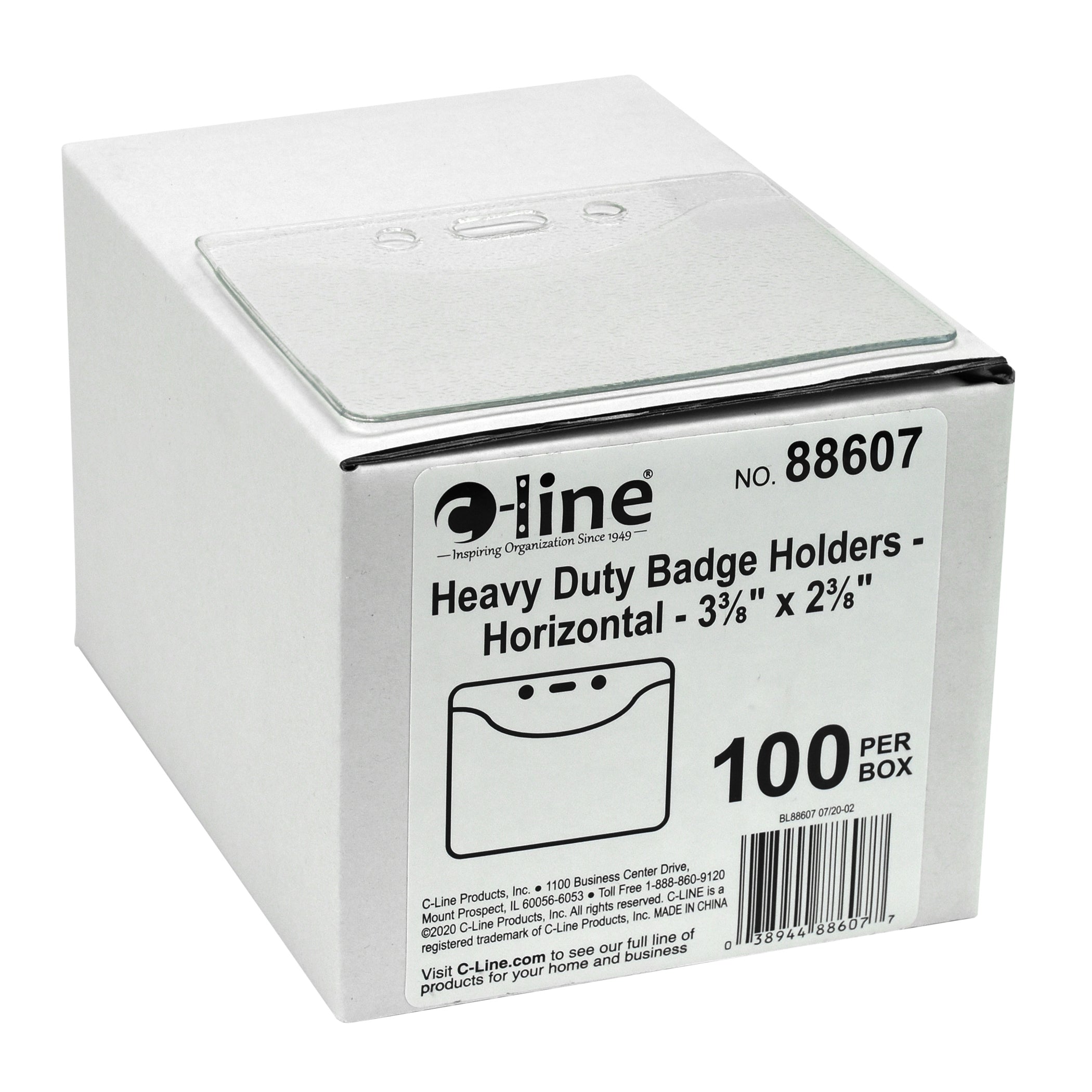 Heavy Duty ID Badge Holders, Vinyl, Horizontal, 2-3/8 x 3-3/8, Box of 100