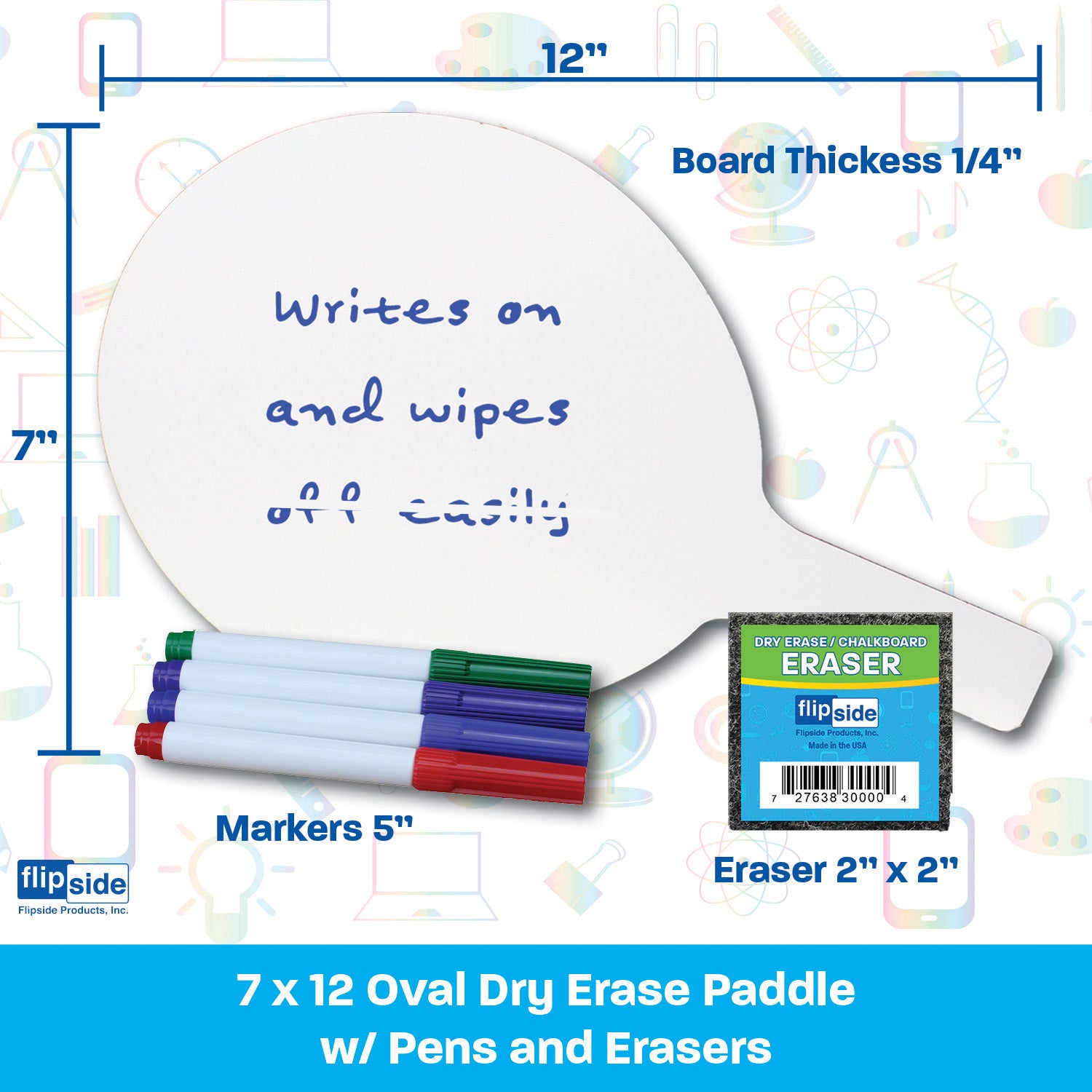 Oval Dry Erase Answer Paddles with Colored Pens & Student Erasers, Class Pack of 12