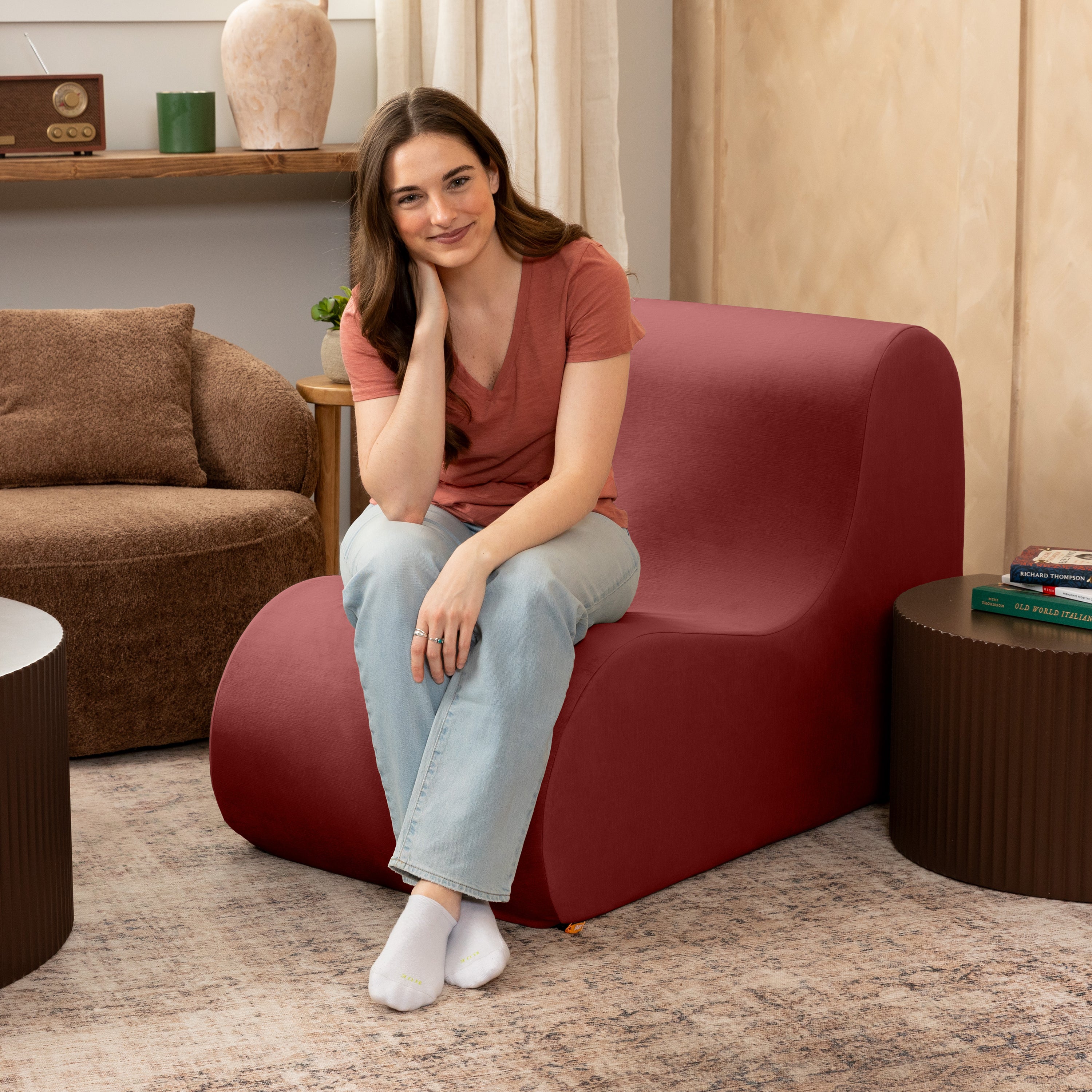 Jaxx Uptown Large Modern Armless Accent Chair, Berry