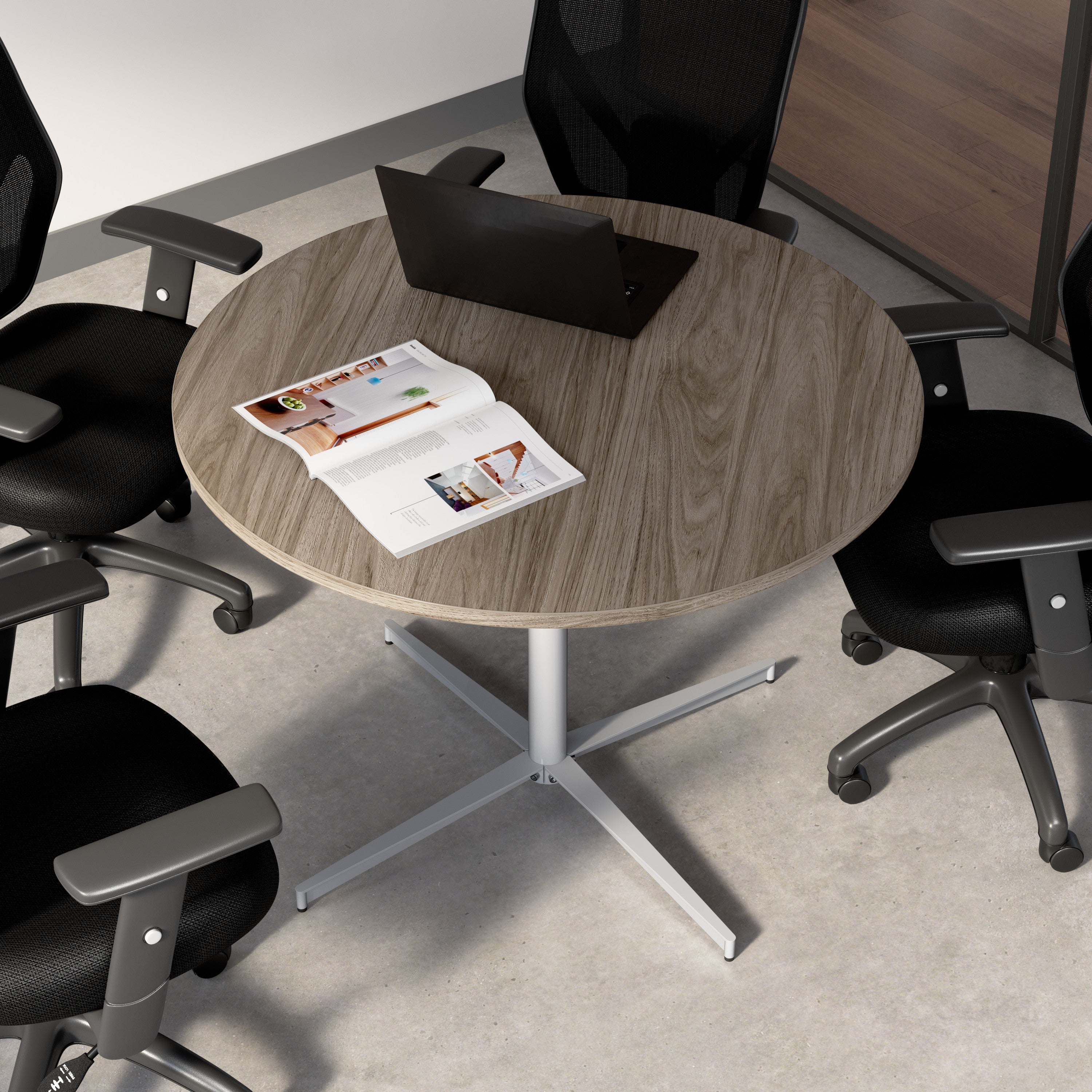 Bush Business Furniture 42-inch Round Conference Table with Metal Base in Modern Hickory - 41.38" Width x 41.38" Depth x 30.33" Height