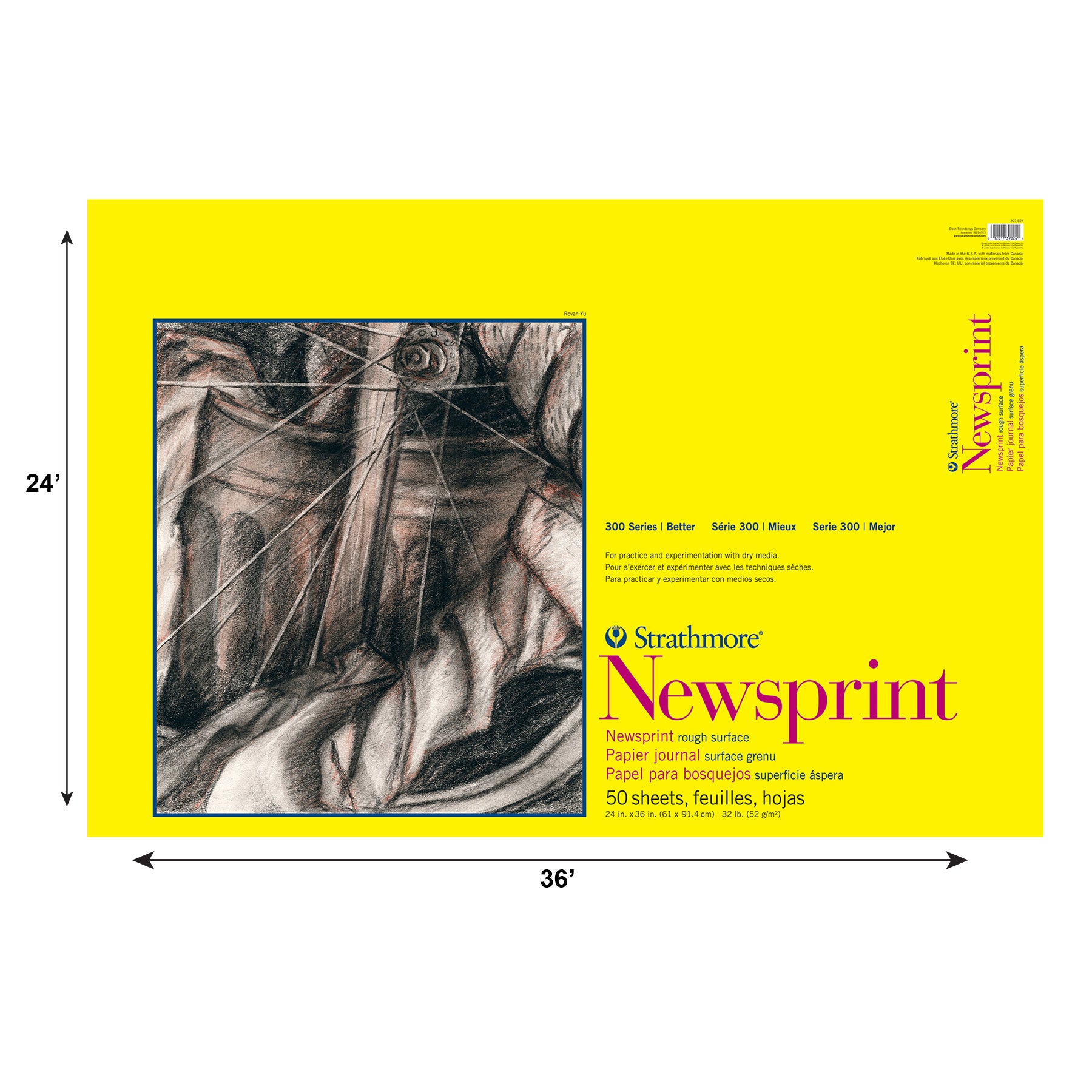300 Series Newsprint Pad, Tape Binding, 50 Sheet, 24x36 inch, 1 Count