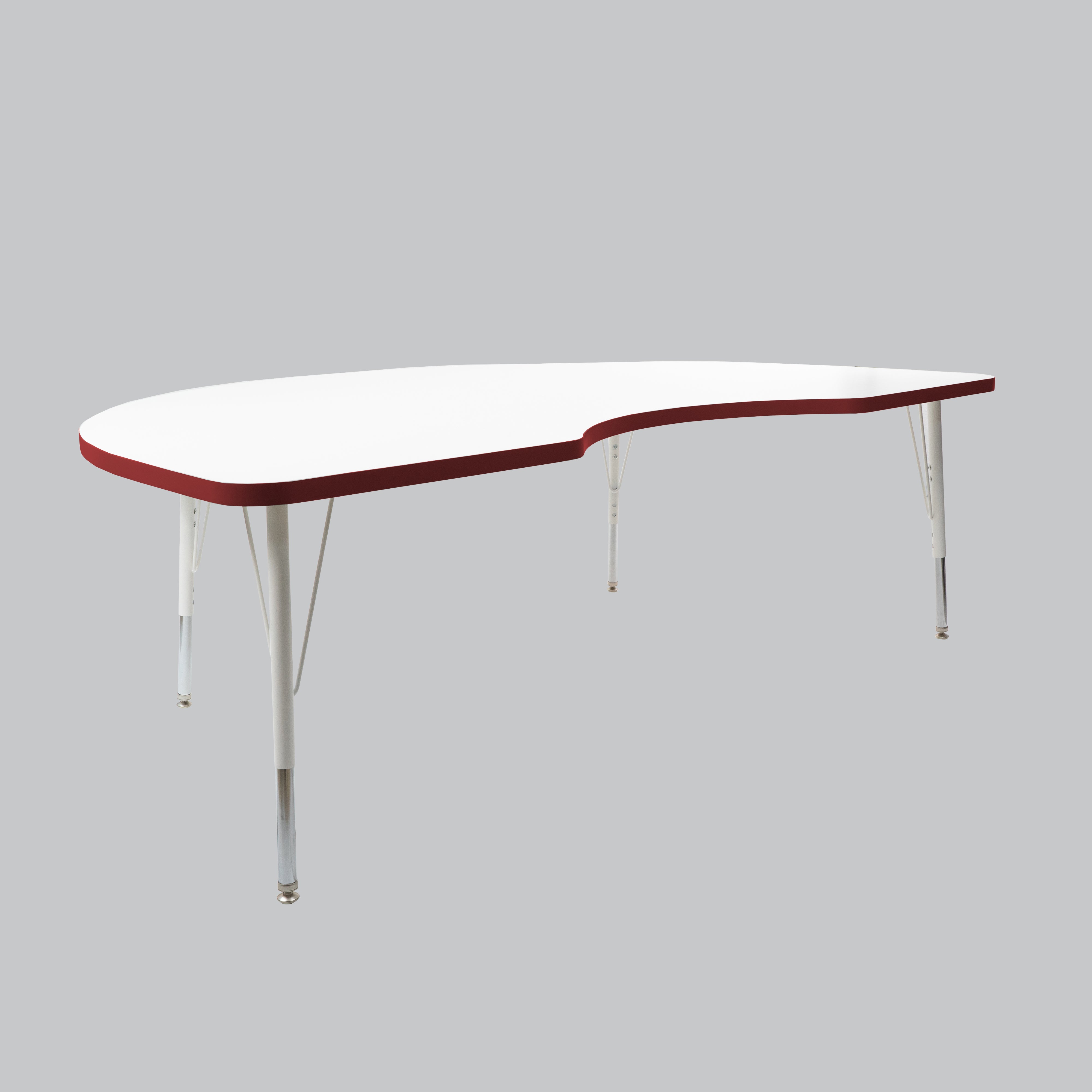 48" x 72" Kidney Thermofused Activity Table with Adjustable Standard Swivel Glide Legs - White/Burgundy/White