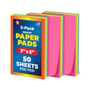 Bright Pads - 3"x5", 3 Pads of 50 sheets each, 10 sheets of 5 assorted colors