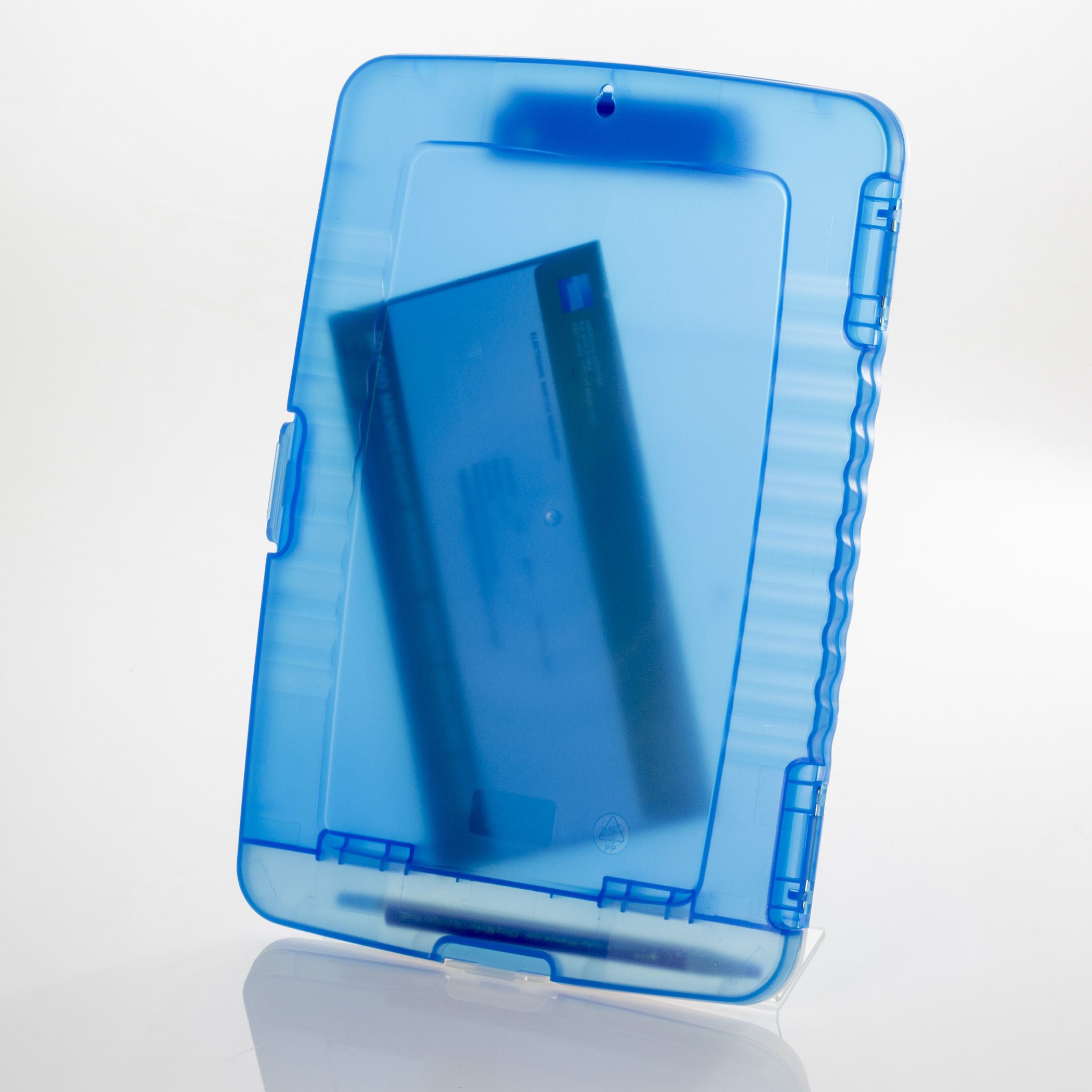 Slim Clipboard Storage Box, Low Profile Clip & Storage Compartment, Blue