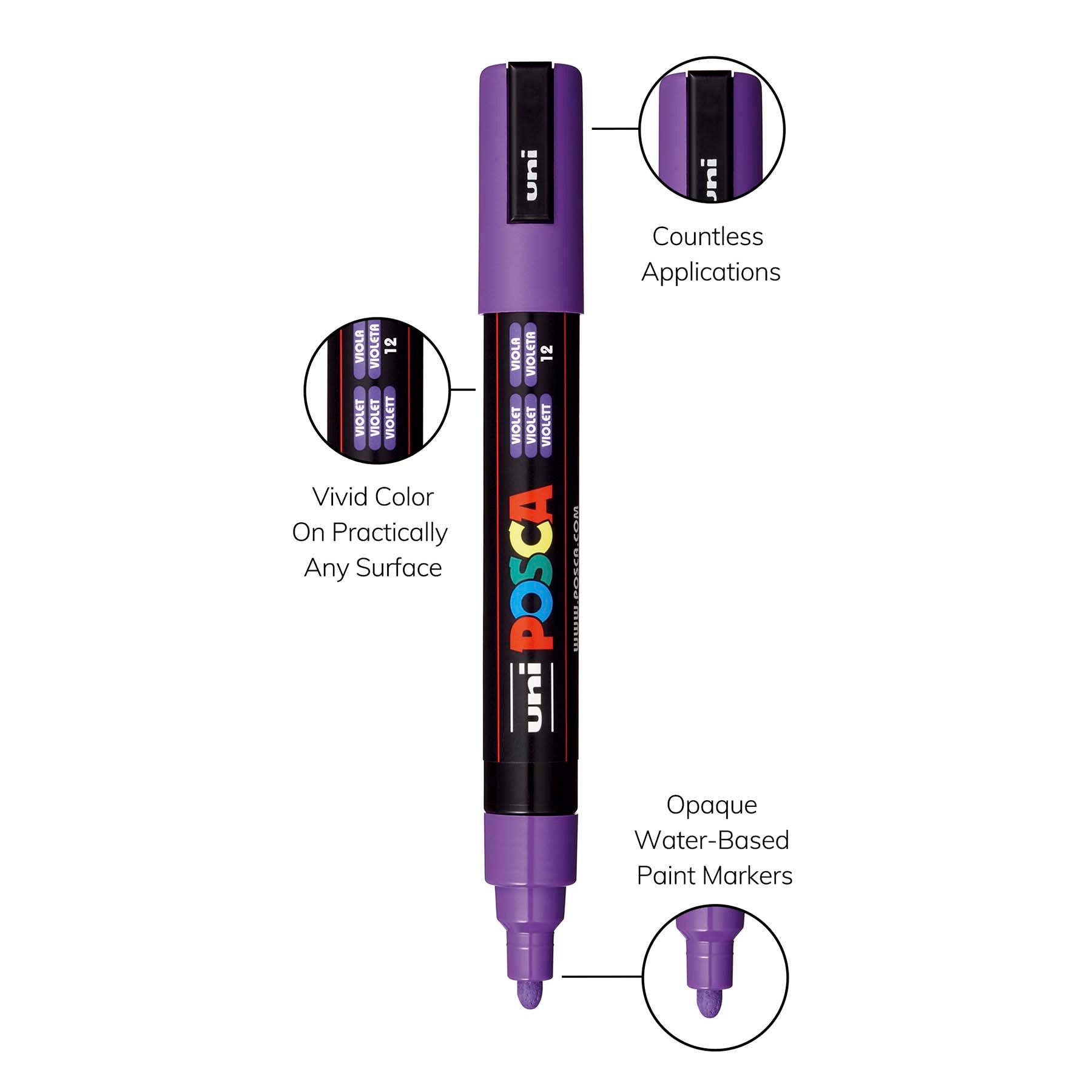 uni® POSCA PC-5M Water-Based Paint Markers, Reversible Medium Tip (1.8-2.5mm), Violet