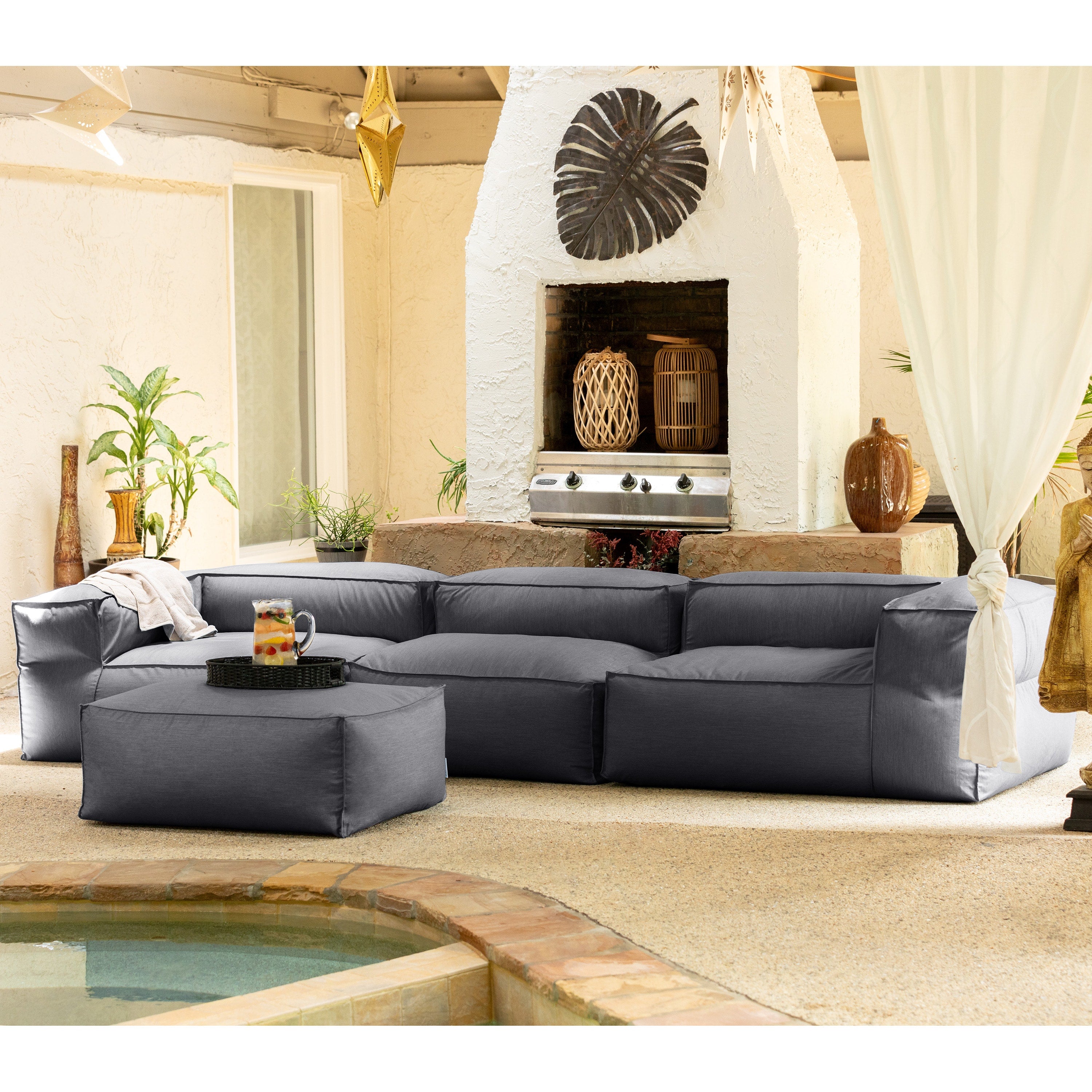 Baya 4 Piece Outdoor Sofa with Ottoman - Luxurious European Style Soft Seating, Charcoal