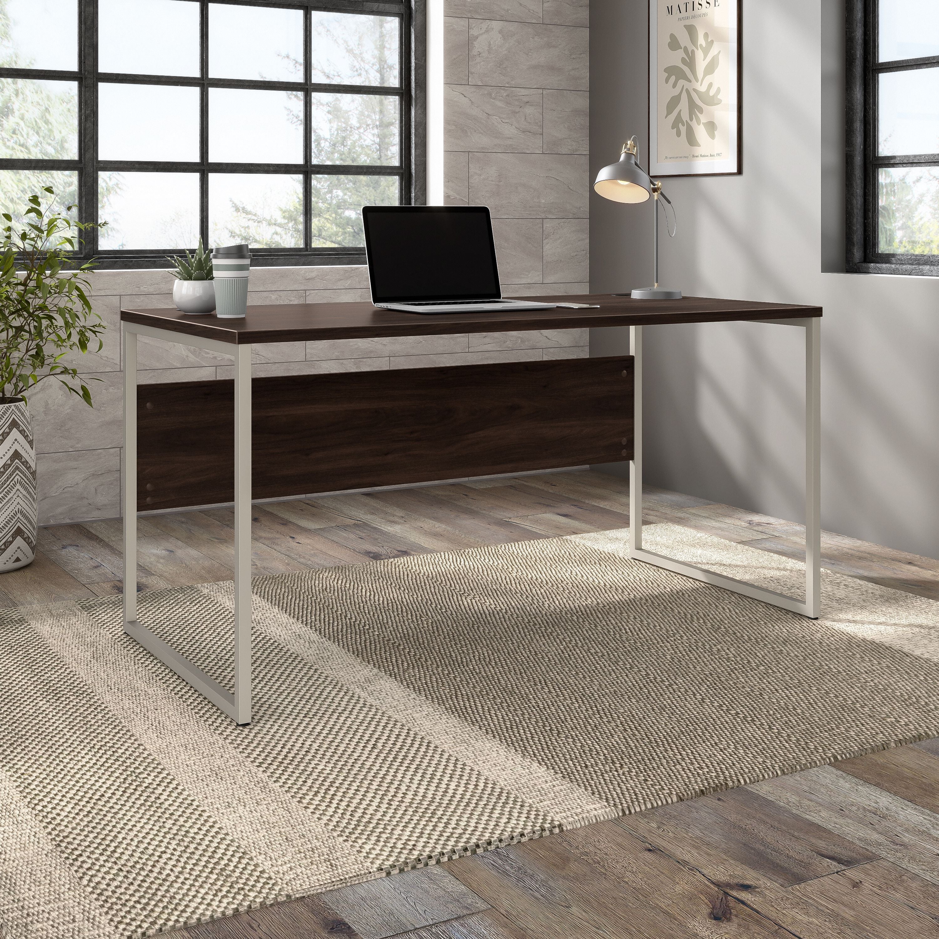 Bush Business Furniture Hybrid 60W x 30D Computer Table Desk with Metal Legs in Black Walnut - 59.45" Width x 29.37" Depth x 29.91" Height