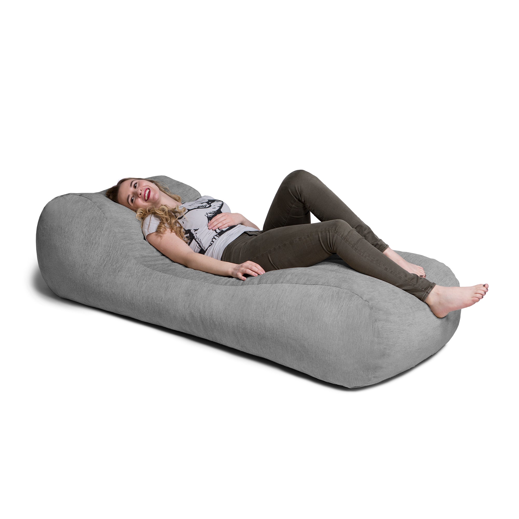 Jaxx Arlo Chaise Lounger Foam Bean Bag Chair - Premium Chenille, Grey