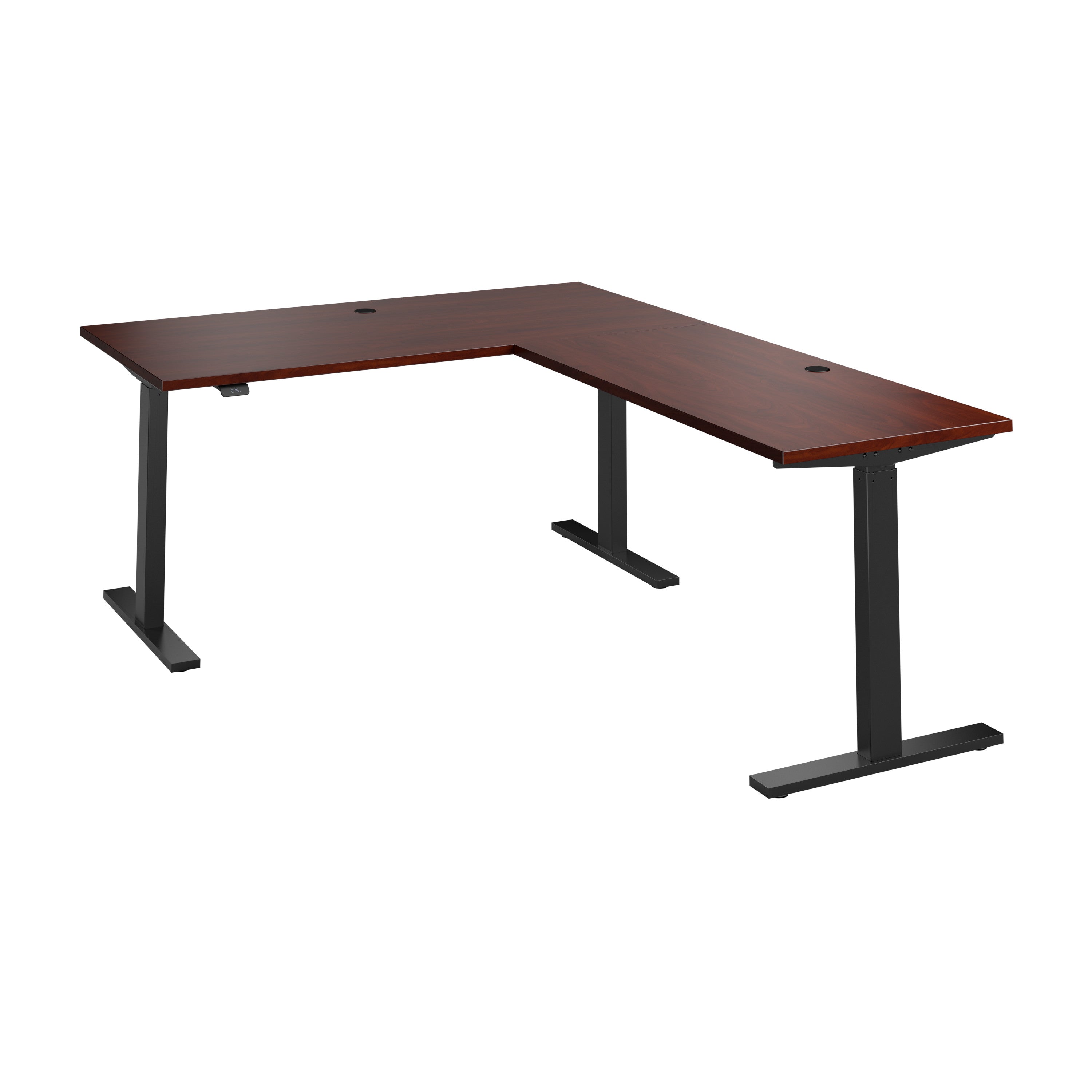 Bush Business Furniture Move 60 Series 60W Height Adjustable L Shaped Standing Desk in Hansen Cherry with Black Base - 59.45" Width x 76.97" Depth x 27.44" Height