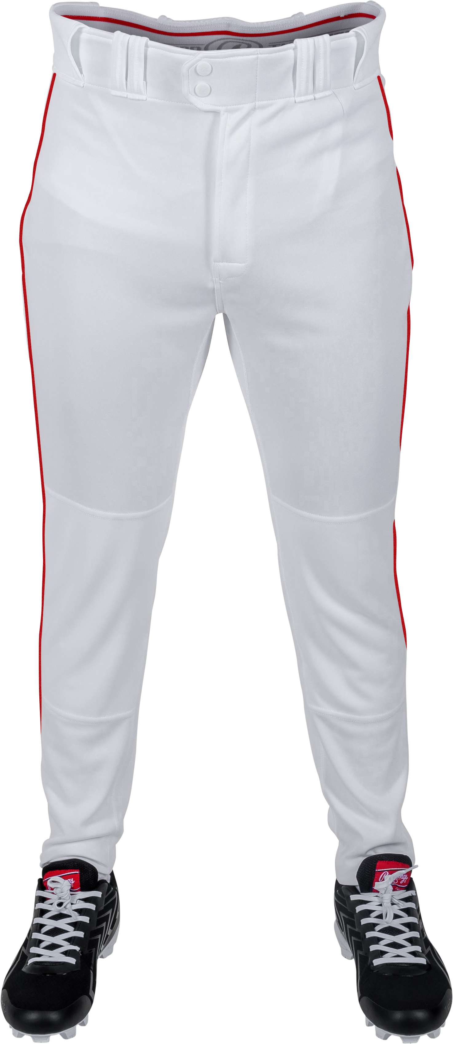Rawlings Adult Plated Piped Pro Taper Fit Pant - Small - White/Scarlet