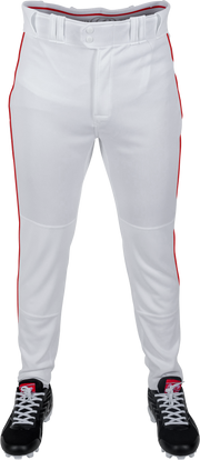 Rawlings Adult Plated Piped Pro Taper Fit Pant - Small - White/Scarlet