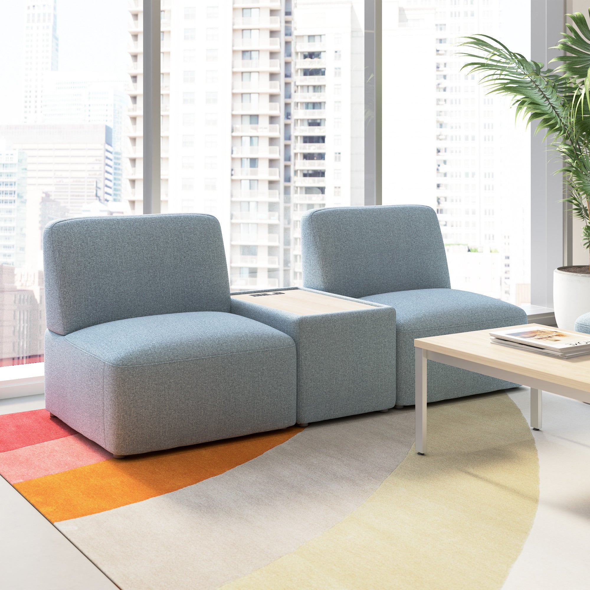 Bush Business Furniture Assemble Modular 2 Seater Sectional with Charging Station in Mist Fabric - 79.92" Width x 30.51" Depth x 29.92" Height