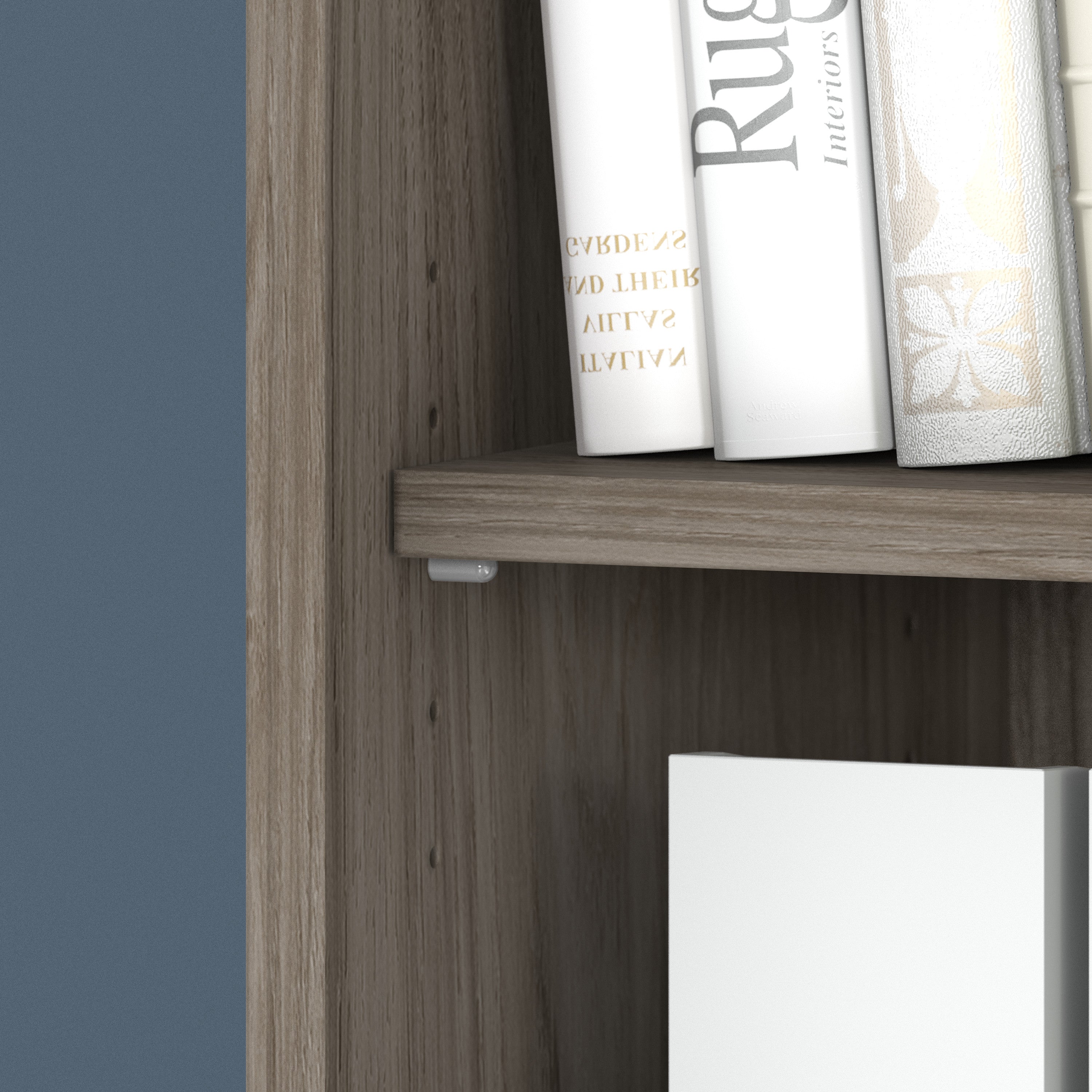 Bush Business Furniture Hybrid Tall 5 Shelf Bookcase with Doors in Modern Hickory - 35.71" Width x 15.43" Depth x 72.8" Height