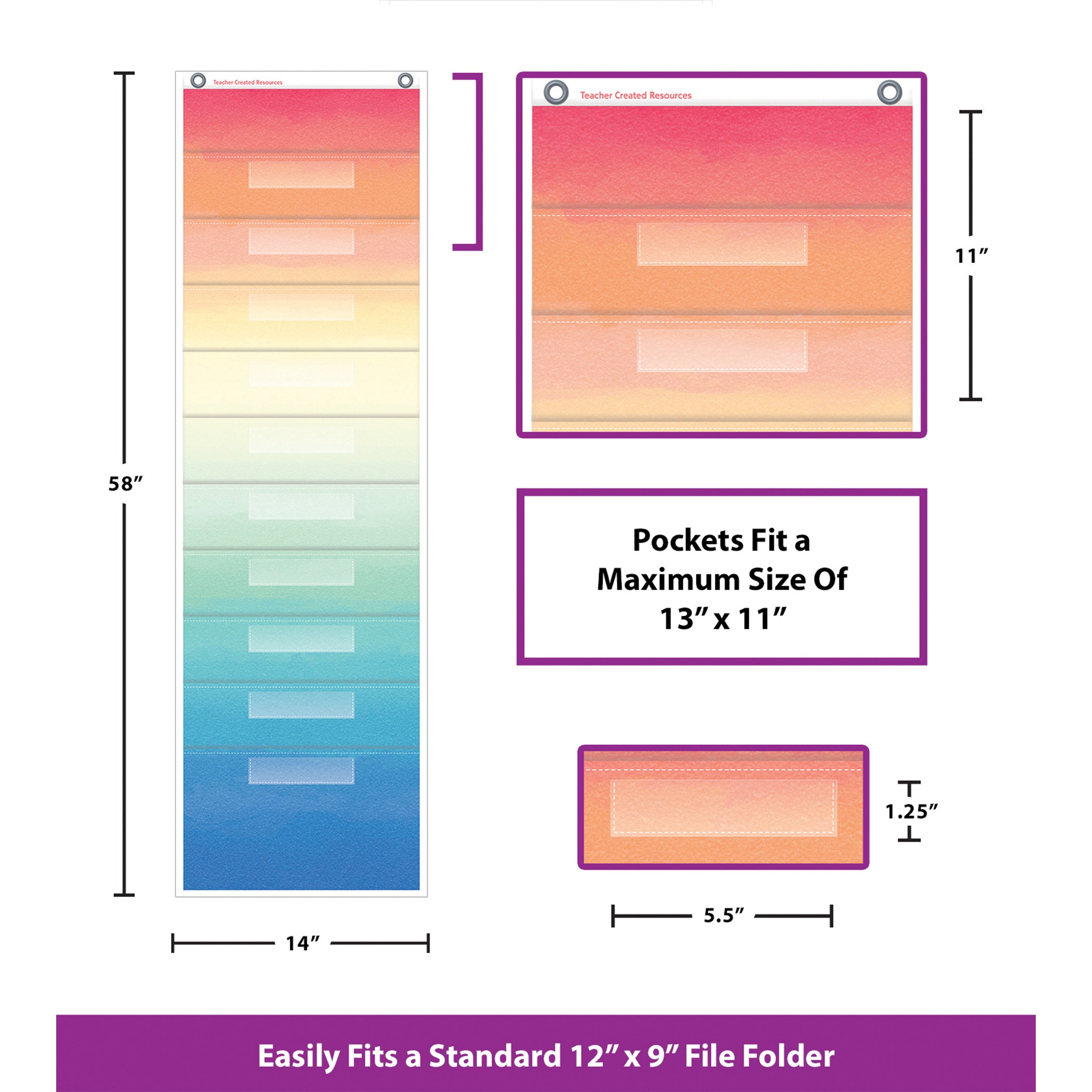 Watercolor 10 Pocket File Storage Pocket Chart (14" x 58")