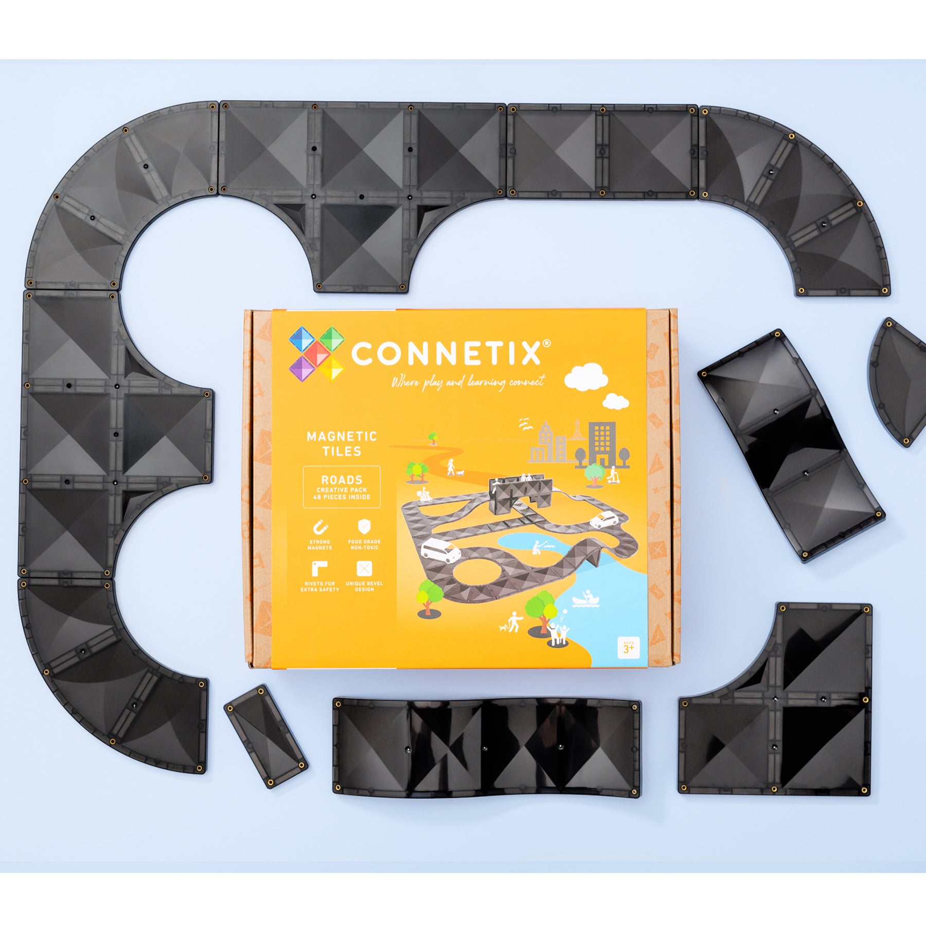 Magnetic Tiles Creative Roads Pack, 48 Pieces