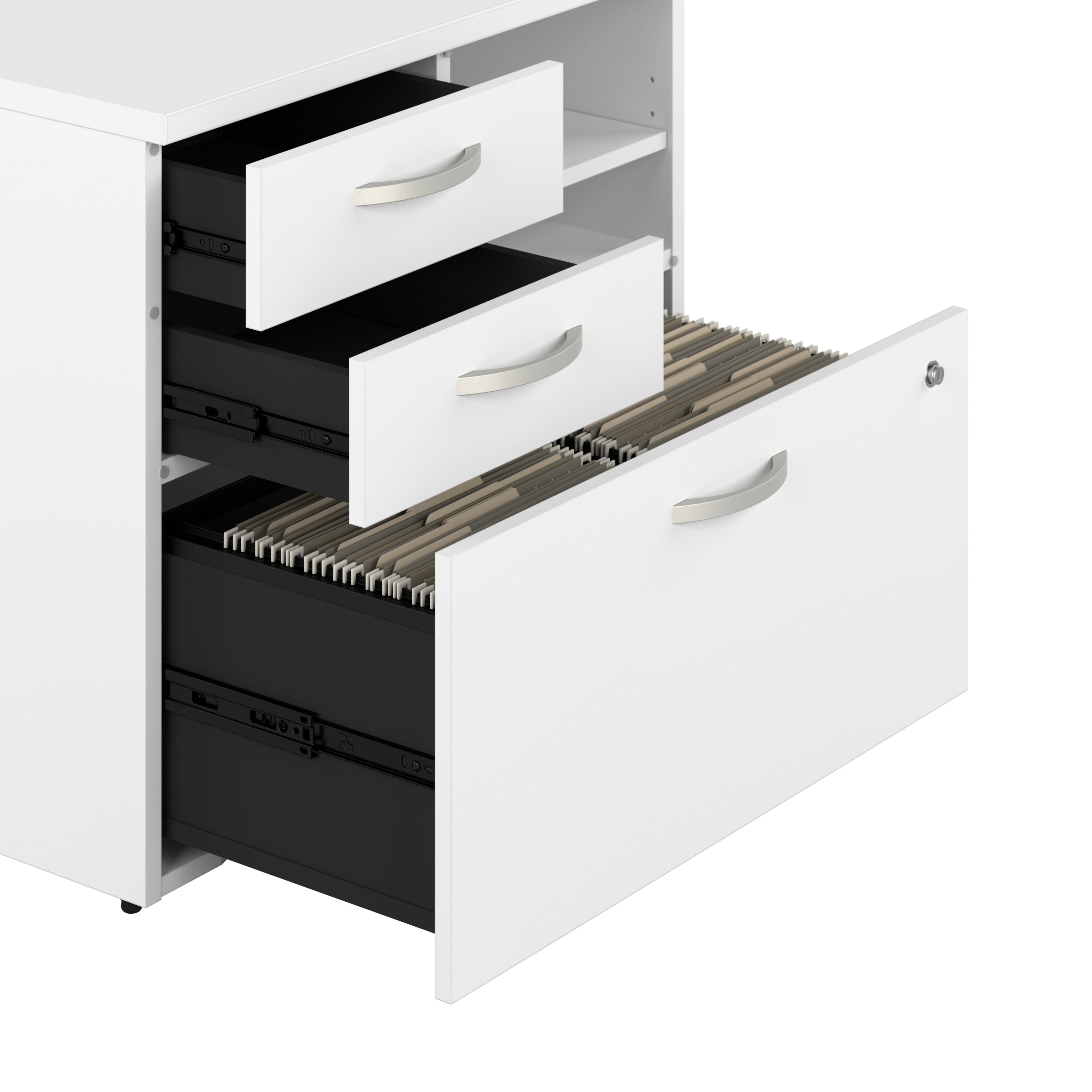 Bush Business Furniture Studio C Office Storage Cabinet with Drawers and Shelves in White - 29.72" Width x 16.93" Depth x 25.98" Height
