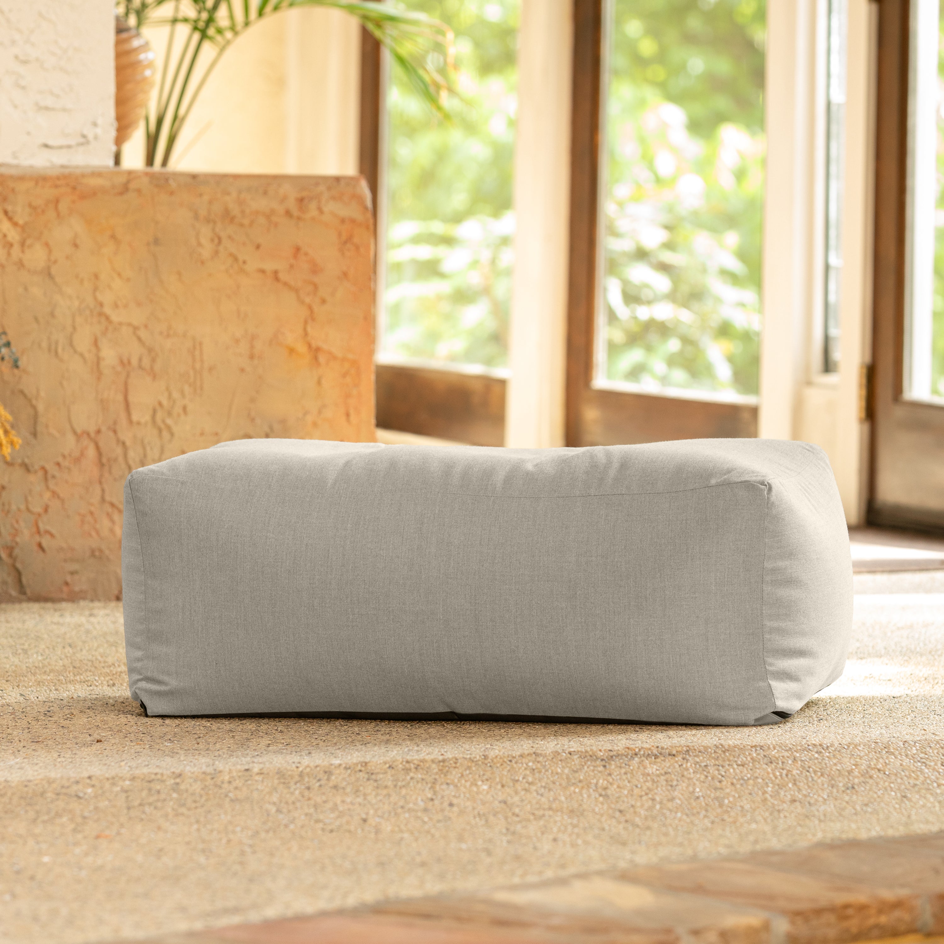 Coza Ottoman - Large Outdoor Pouf & Footrest - Sunbrella, Flax