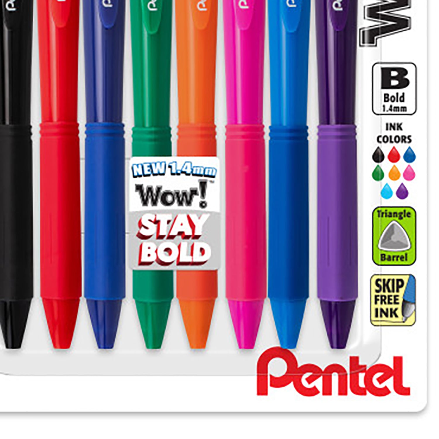 Wow! Retractable Ballpoint Pen, (1.4mm) Bold Line, Assorted Ink, 8-Pack