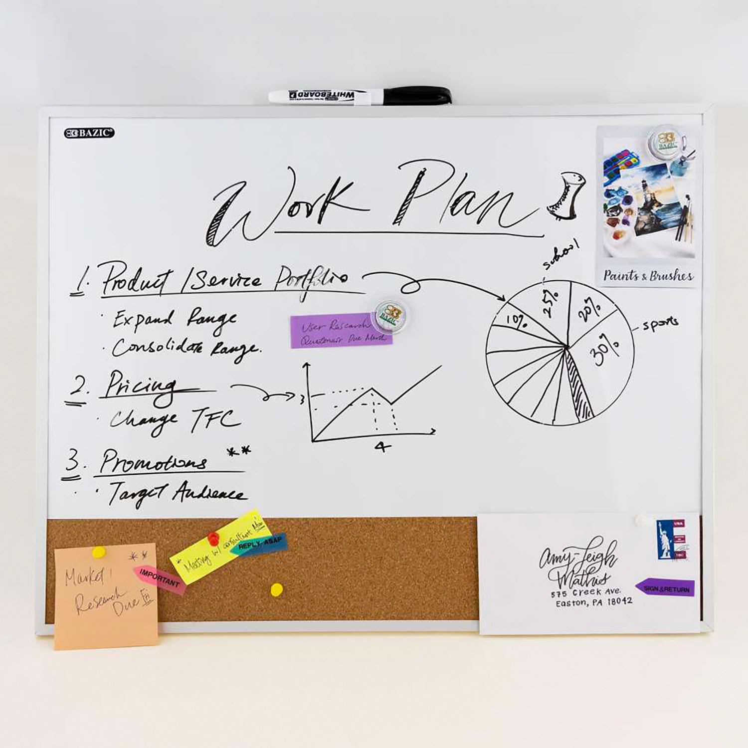 Aluminum Framed Magnetic Dry Erase/Cork Combo Board, 16" x 20"