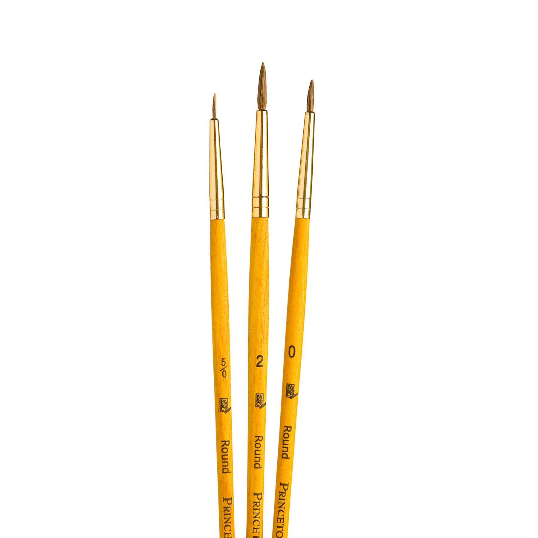RealValue Round Brush Set, Camel Bristles, Short Handle Mixed Media Paintbrush, Yellow, 3 Pieces