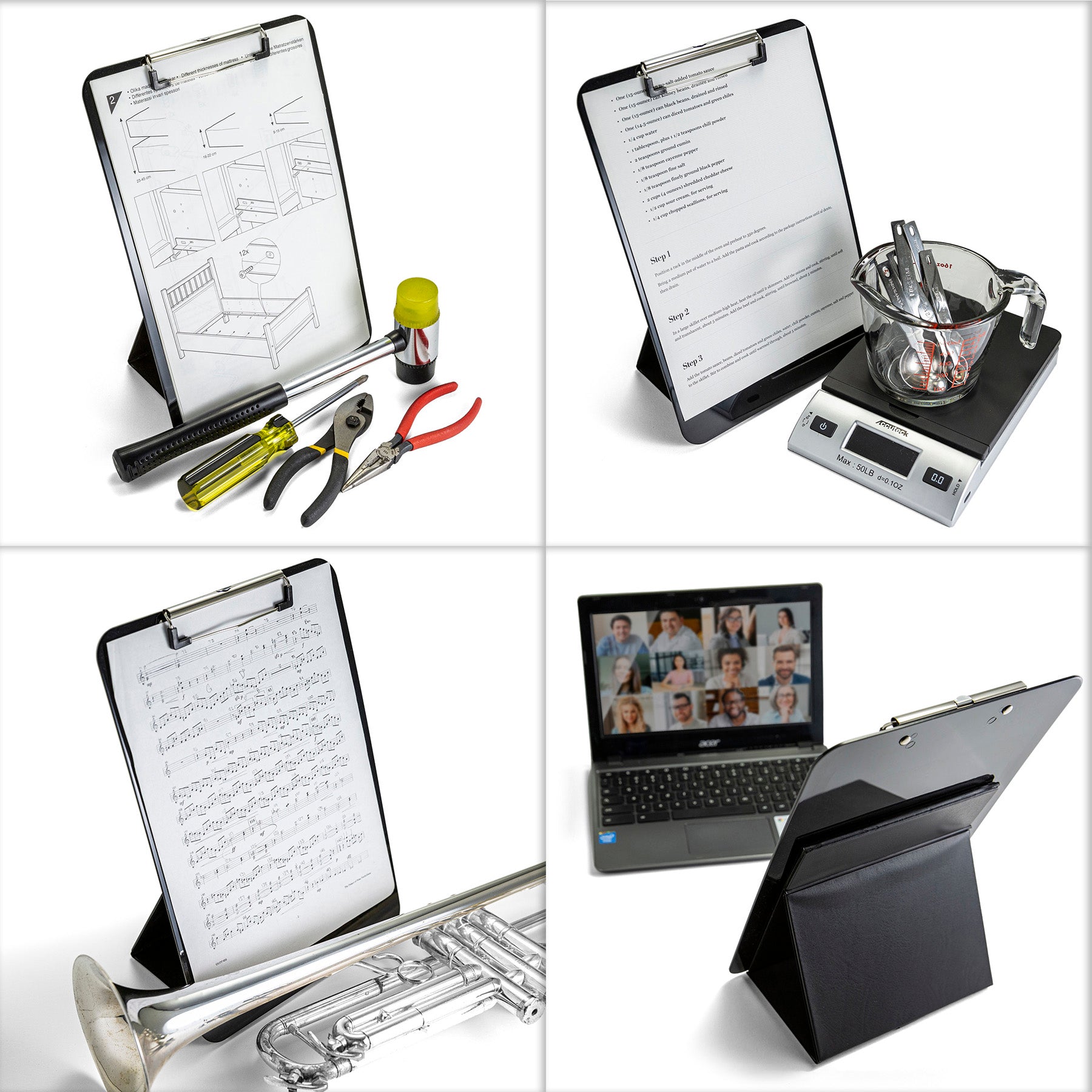 Recycled Plastic Clipboard, Easel Back, Letter Size, Low Profile Clip