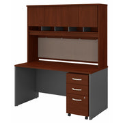 Bush Business Furniture Series C 60W x 30D Office Desk with Hutch and Mobile File Cabinet in Hansen Cherry - 59.45" Width x 29.37" Depth x 72.85" Height