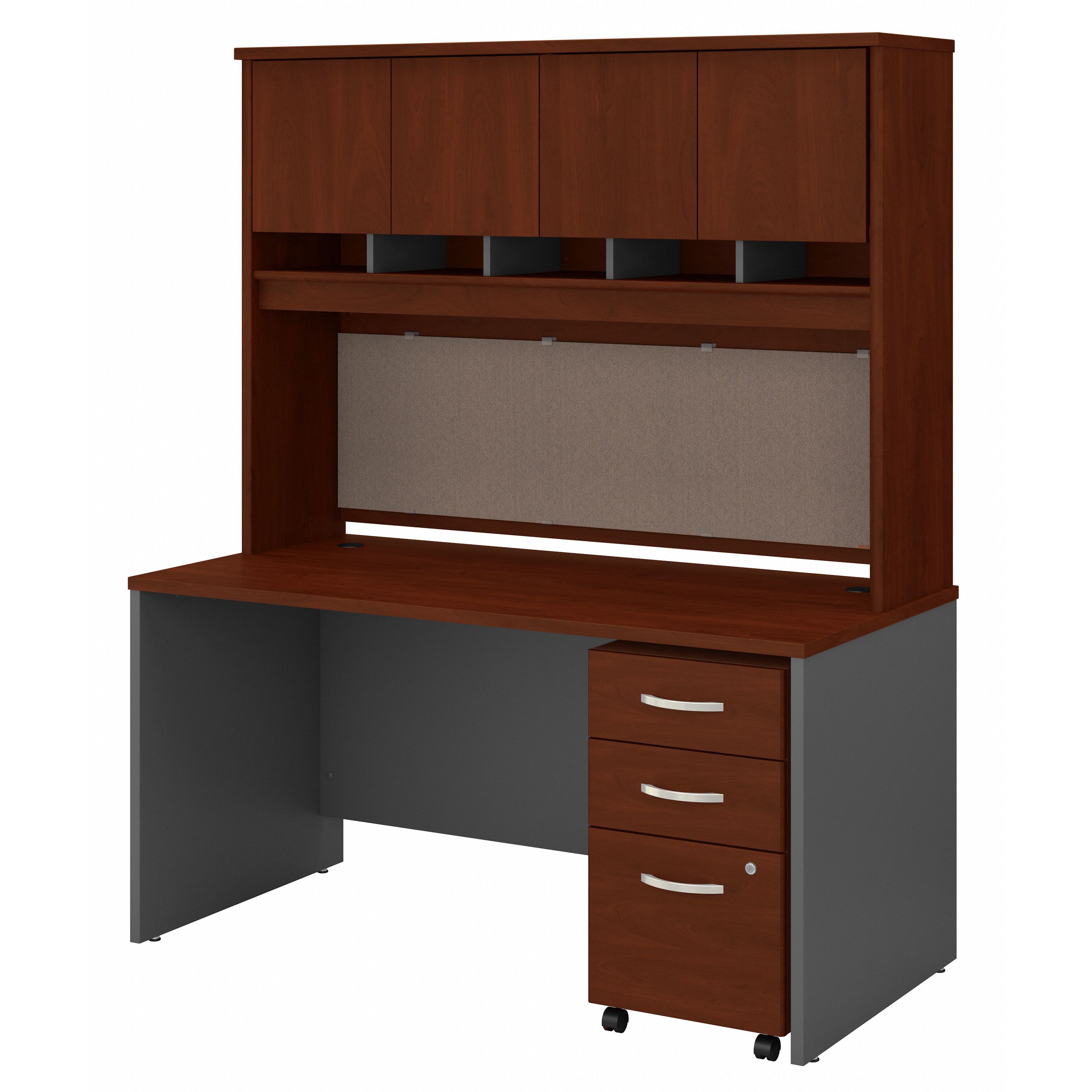Bush Business Furniture Series C 60W x 30D Office Desk with Hutch and Mobile File Cabinet in Hansen Cherry - 59.45" Width x 29.37" Depth x 72.85" Height