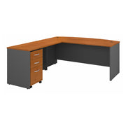 Bush Business Furniture Series C 72W Bow Front L Shaped Desk with 48W Return and Mobile File Cabinet in Natural Cherry - 71.1" Width x 83.74" Depth x 29.84" Height