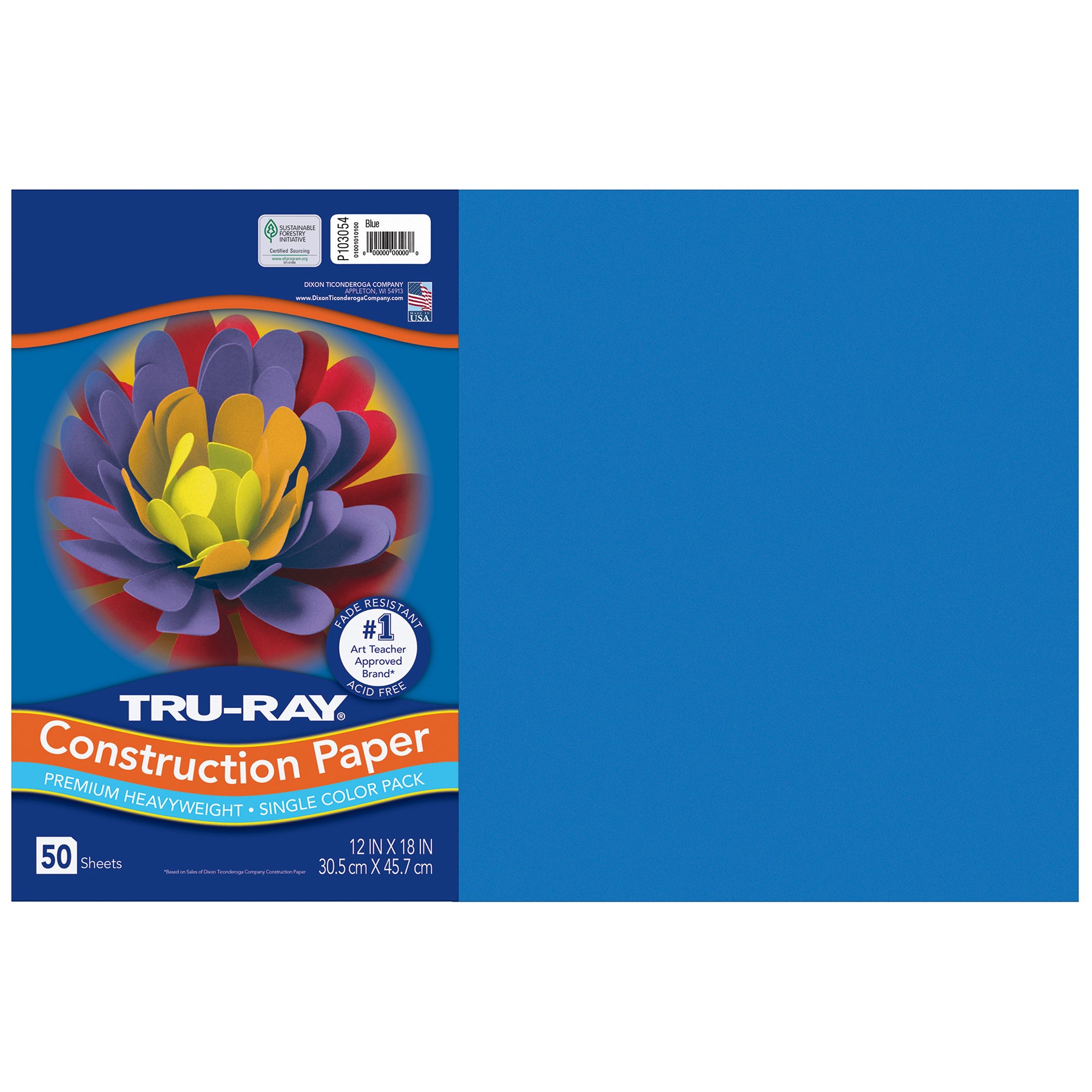 Construction Paper, Heavyweight, Blue, 12" x 18", 50 Sheets