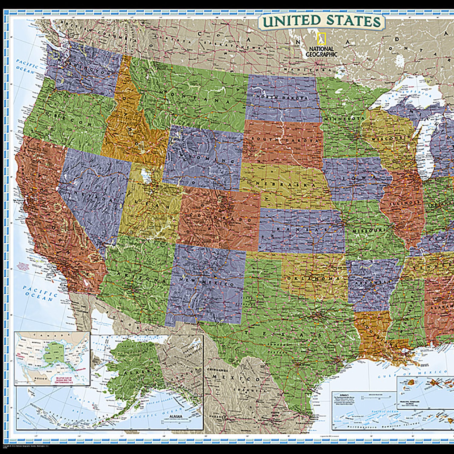 United States Decorator Map, Enlarged and Laminated, 43.5" x 30.5"