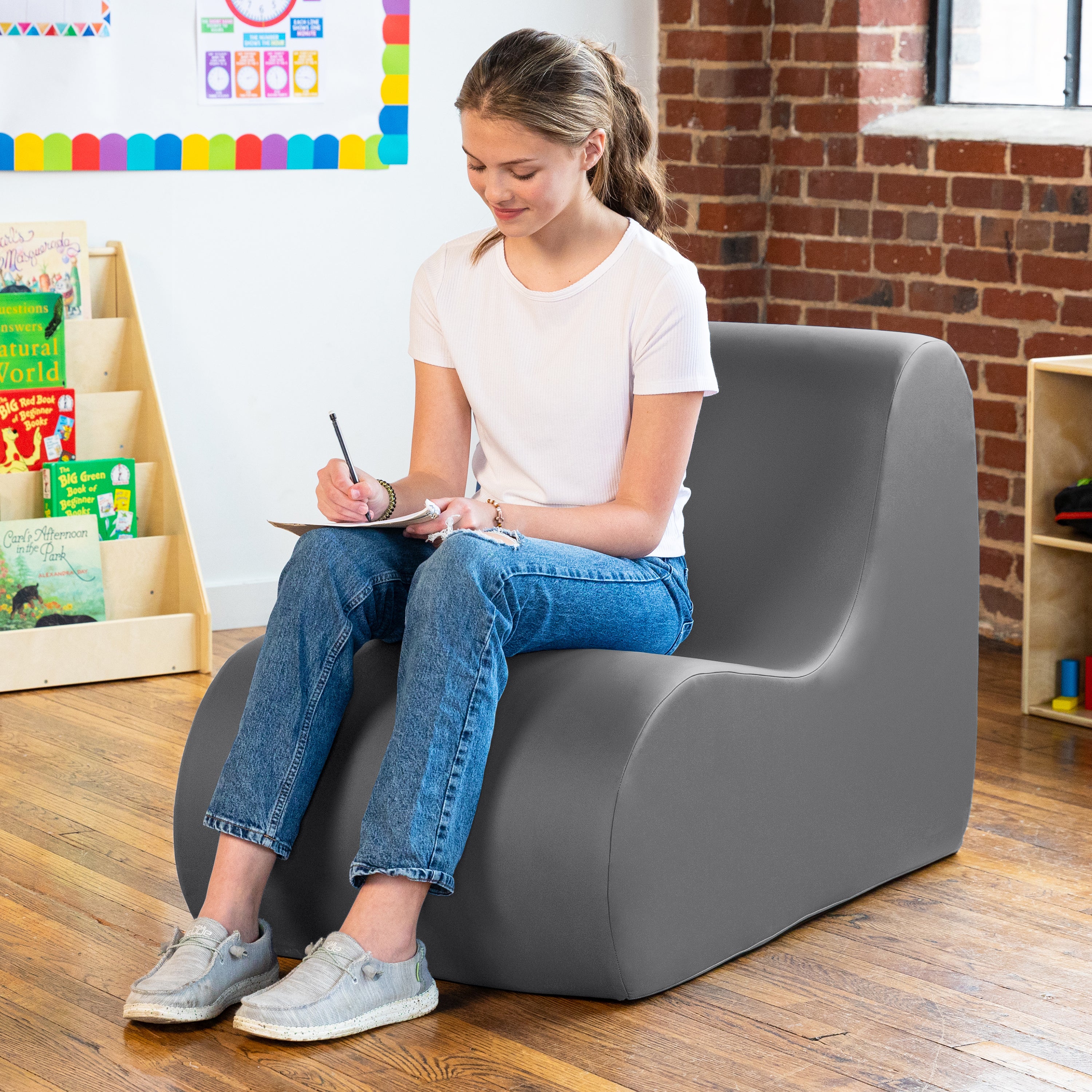 Jaxx Midtown Large Classroom Soft Foam Chair - Premium Vinyl Cover, Charcoal