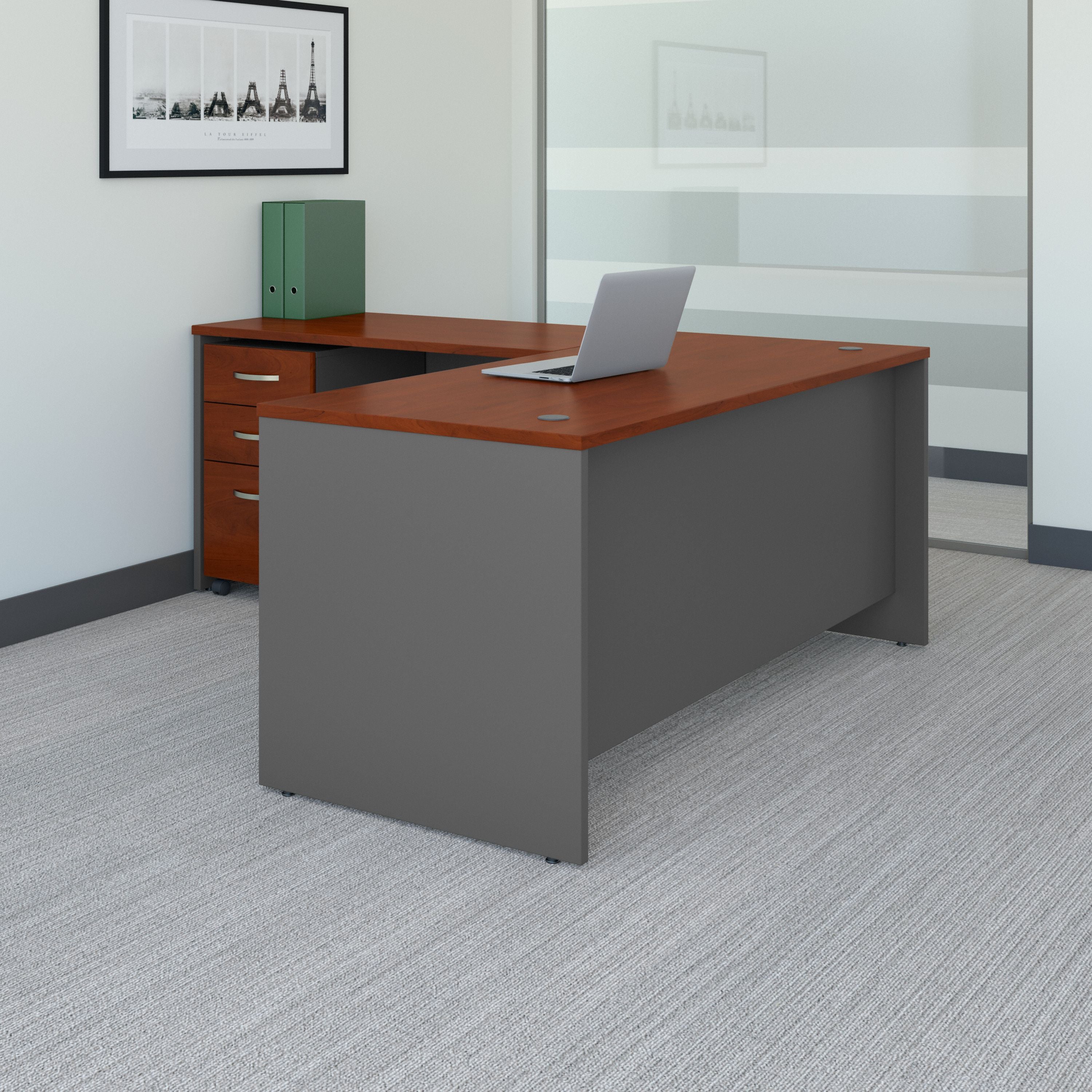 Bush Business Furniture Series C 66W L Shaped Desk with 48W Return and Mobile File Cabinet in Hansen Cherry - 66" Width x 77.05" Depth x 29.84" Height