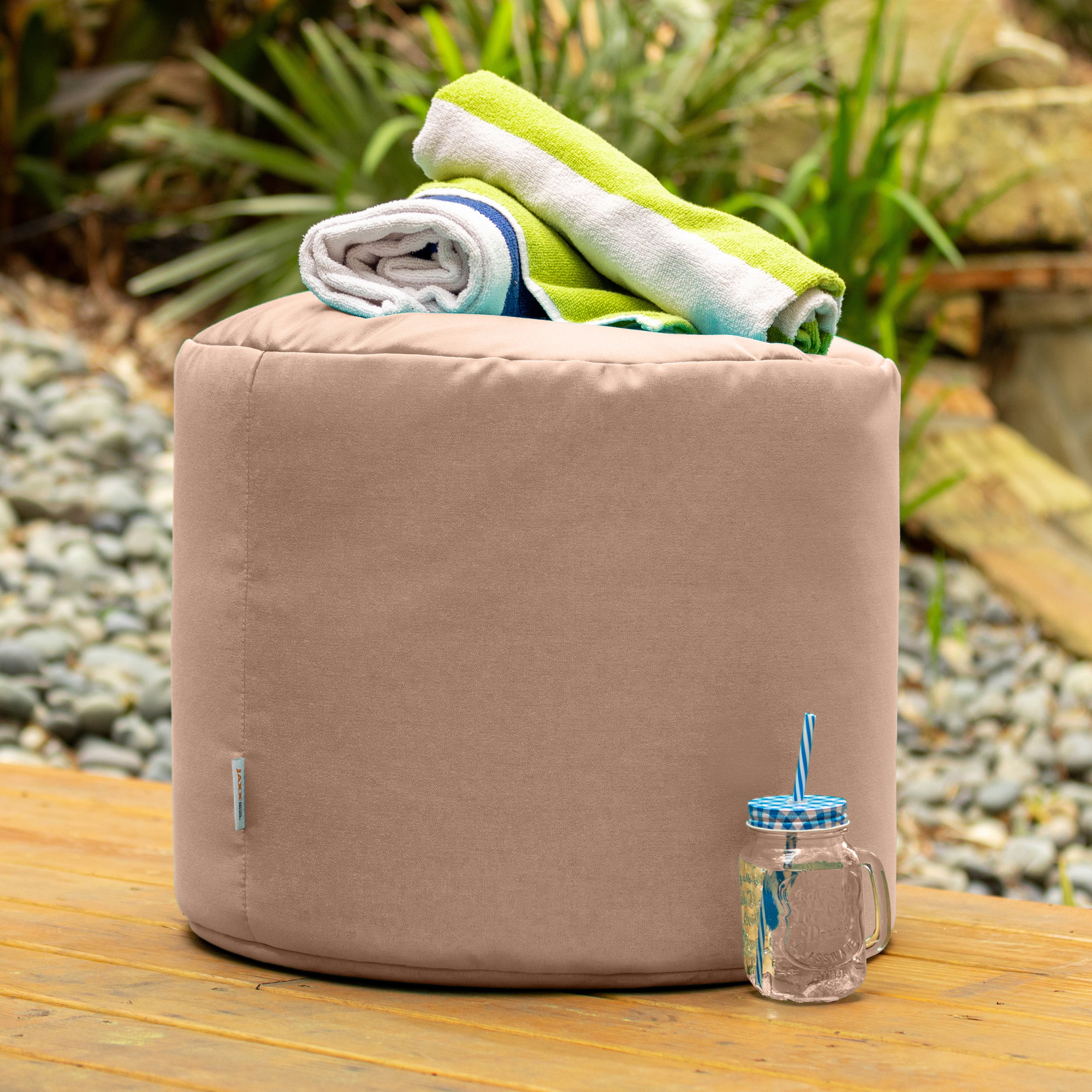 Jaxx Spring Indoor / Outdoor Bean Bag Pouf Ottoman, Sunbrella Petal