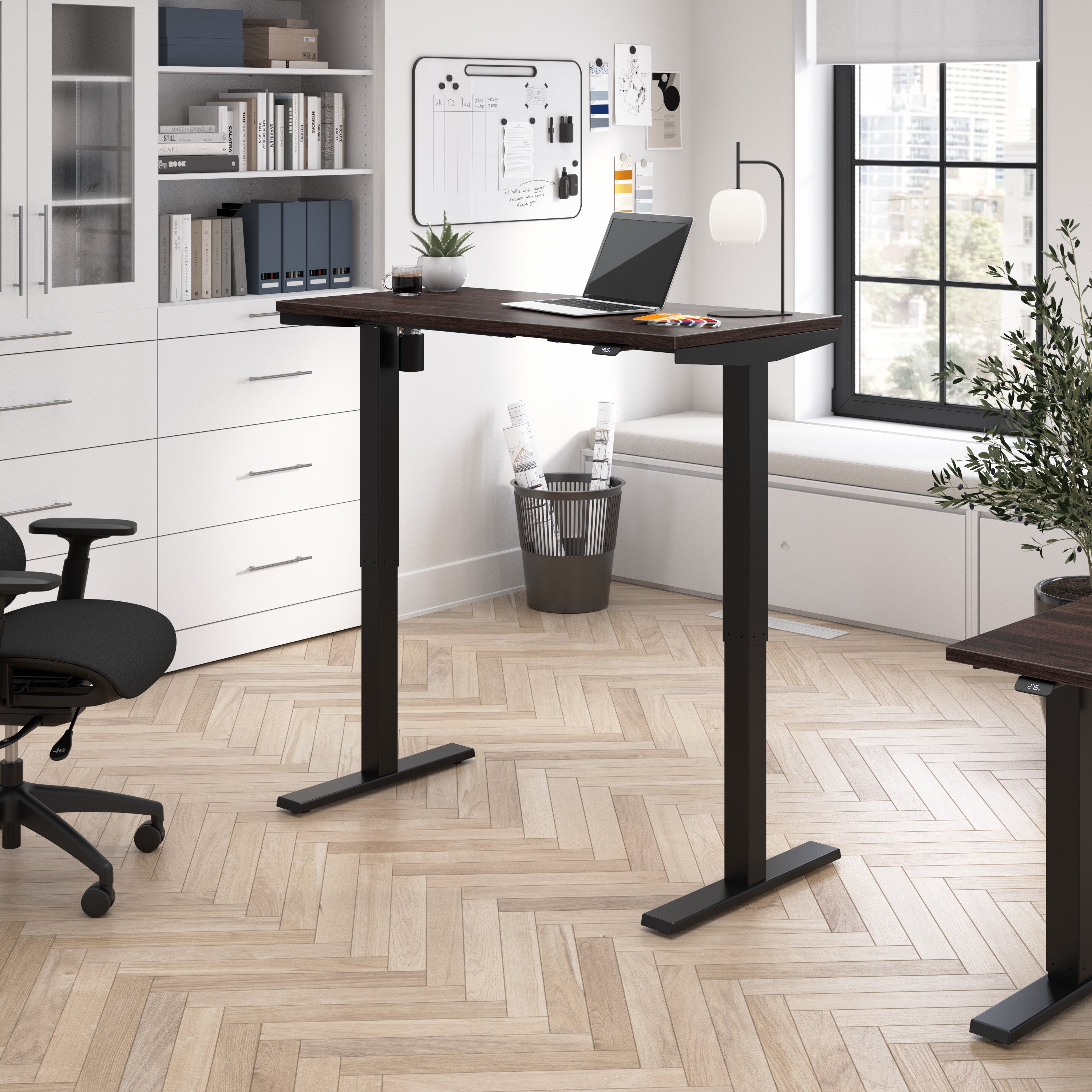 Bush Business Furniture Move 40 Series 48W x 24D Electric Height Adjustable Standing Desk in Black Walnut with Black Base - 47.6" Width x 23.35" Depth x 28.17" Height