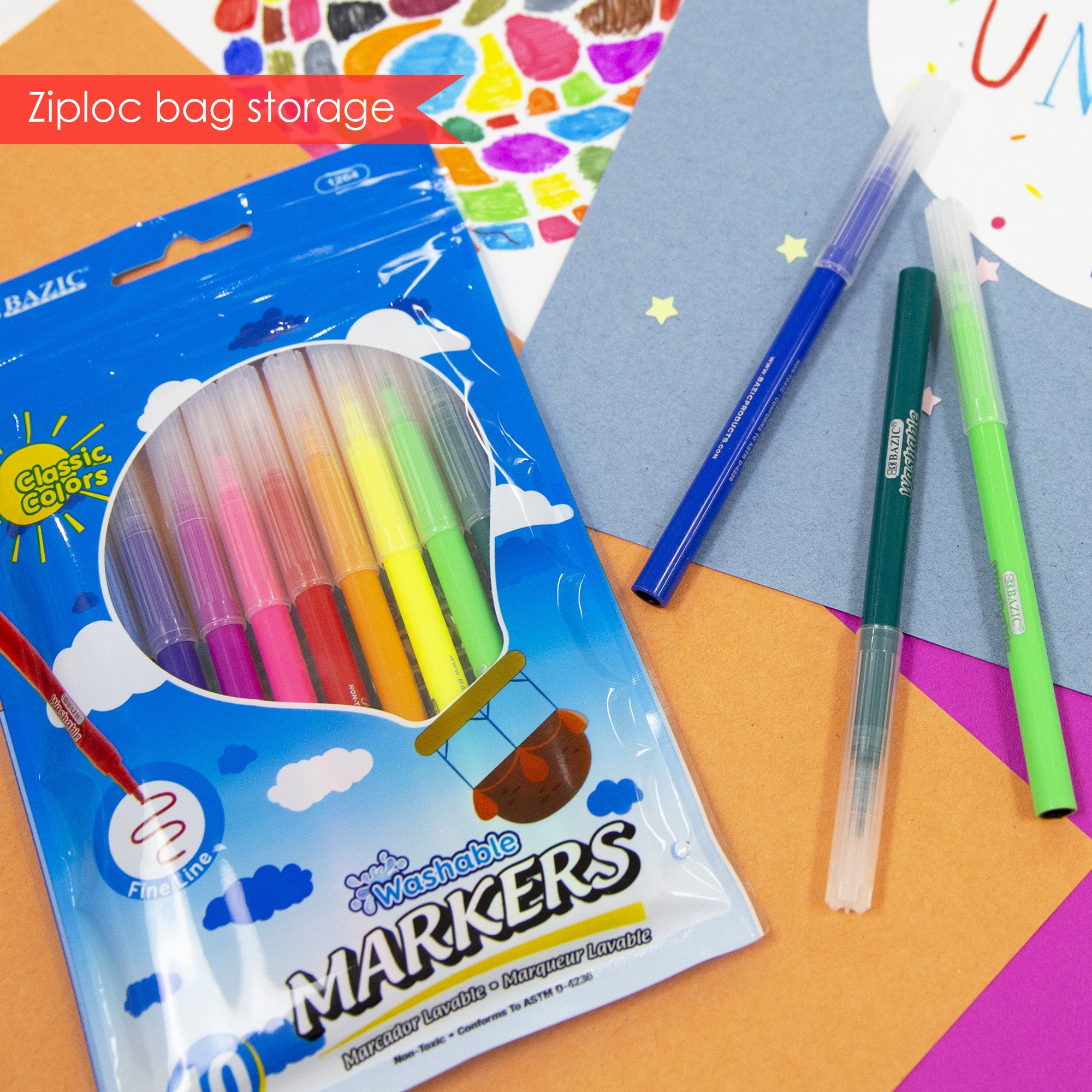 Fine Line Washable Markers, 10 Colors