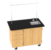 Kinetic Mobile Demo Center with Sink and Storage - Red Oak, 48"W x 28"D x 36"H