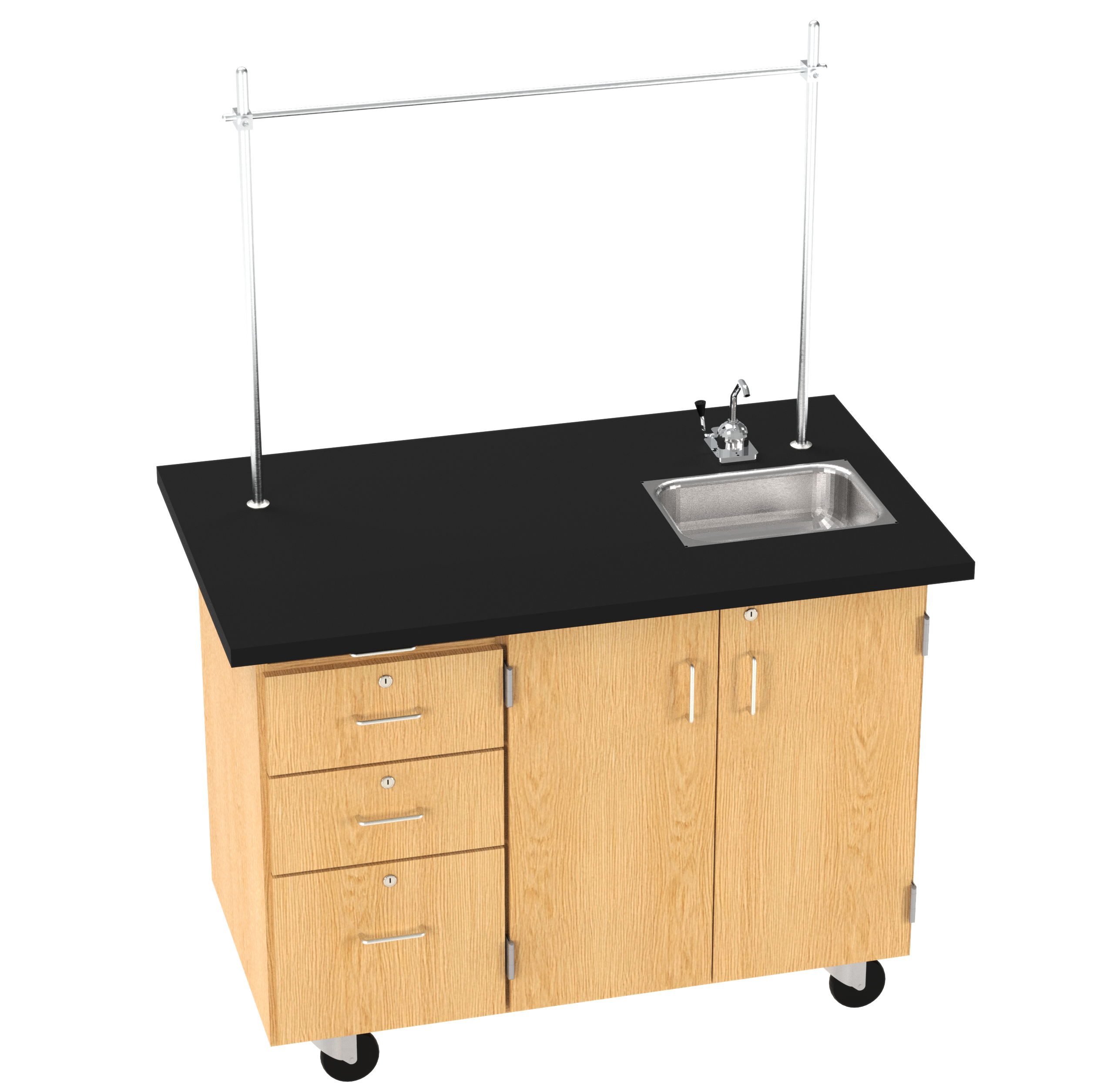 Kinetic Mobile Demo Center with Sink and Storage - Red Oak, 48"W x 28"D x 36"H