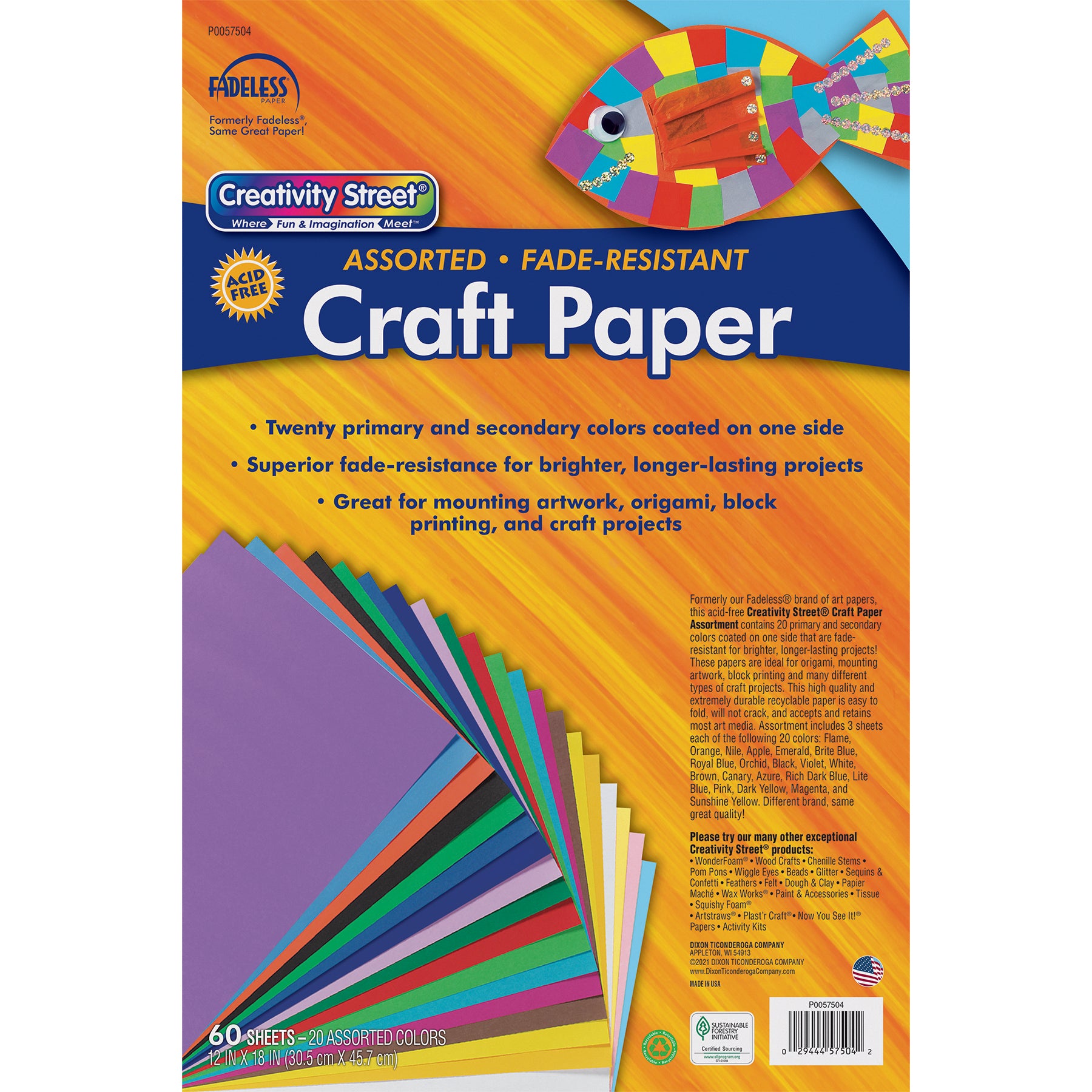 Craft Paper, 20 Assorted Colors, 12" x 18", 60 Sheets