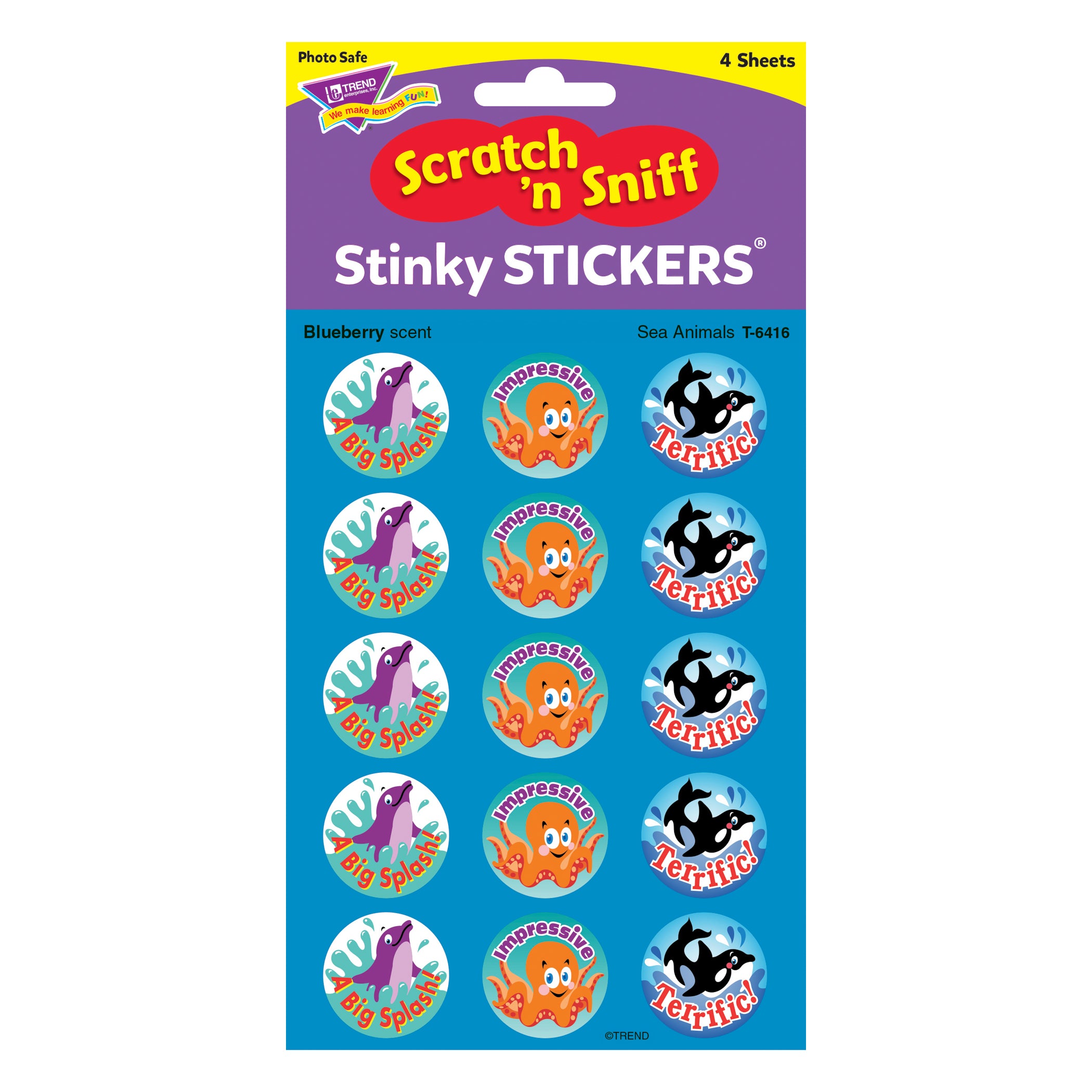 Sea Animals/Blueberry Stinky Stickers®, 60 Ct