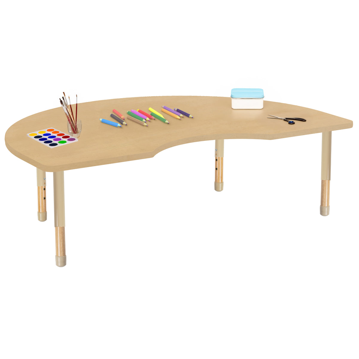 48" x 72" Kidney Thermofused Activity Table with Adjustable Chunky Wood Legs - Maple Grain/Sand/Natural