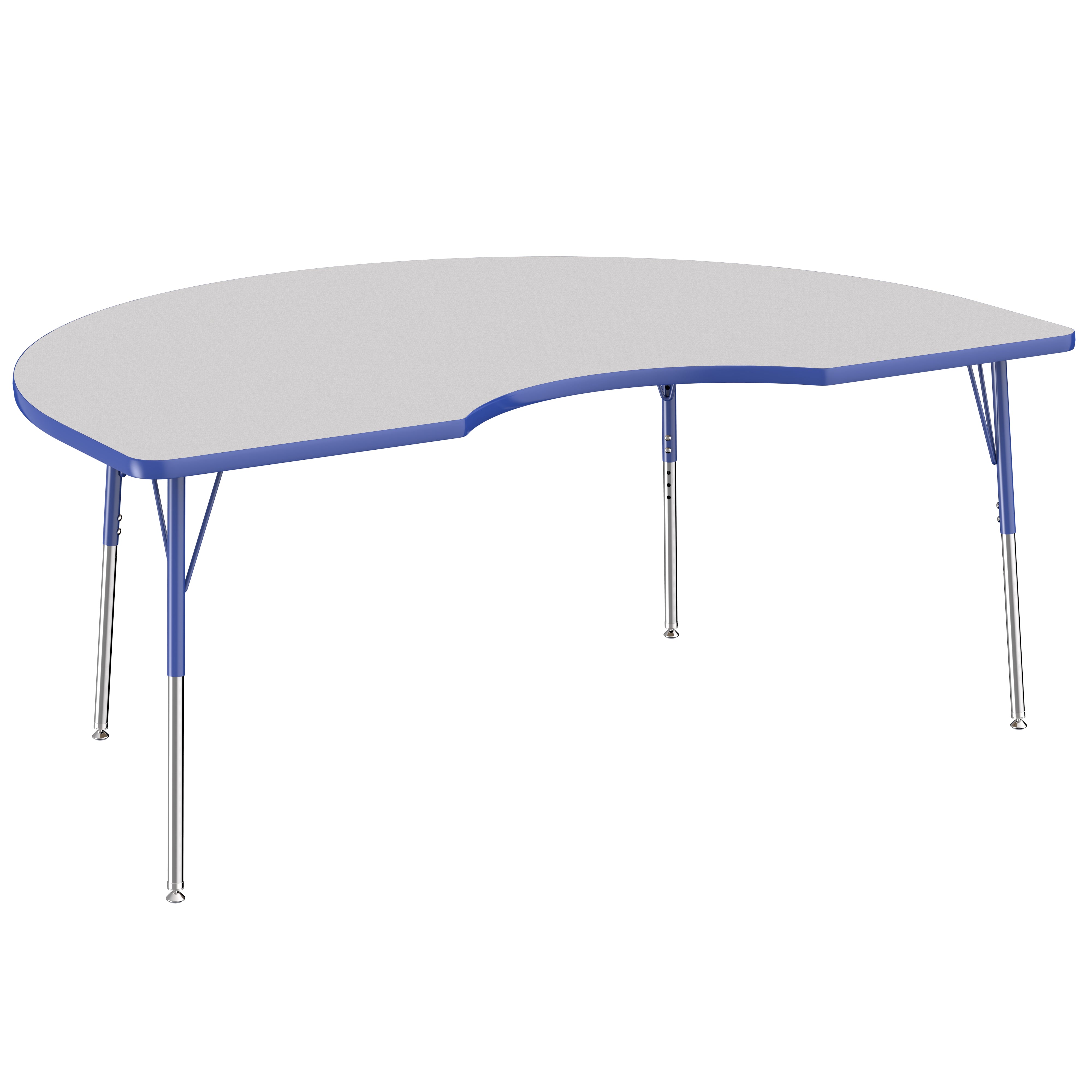 48" x 72" Kidney Thermofused Activity Table with Adjustable Standard Swivel Glide Legs - Gray/Blue