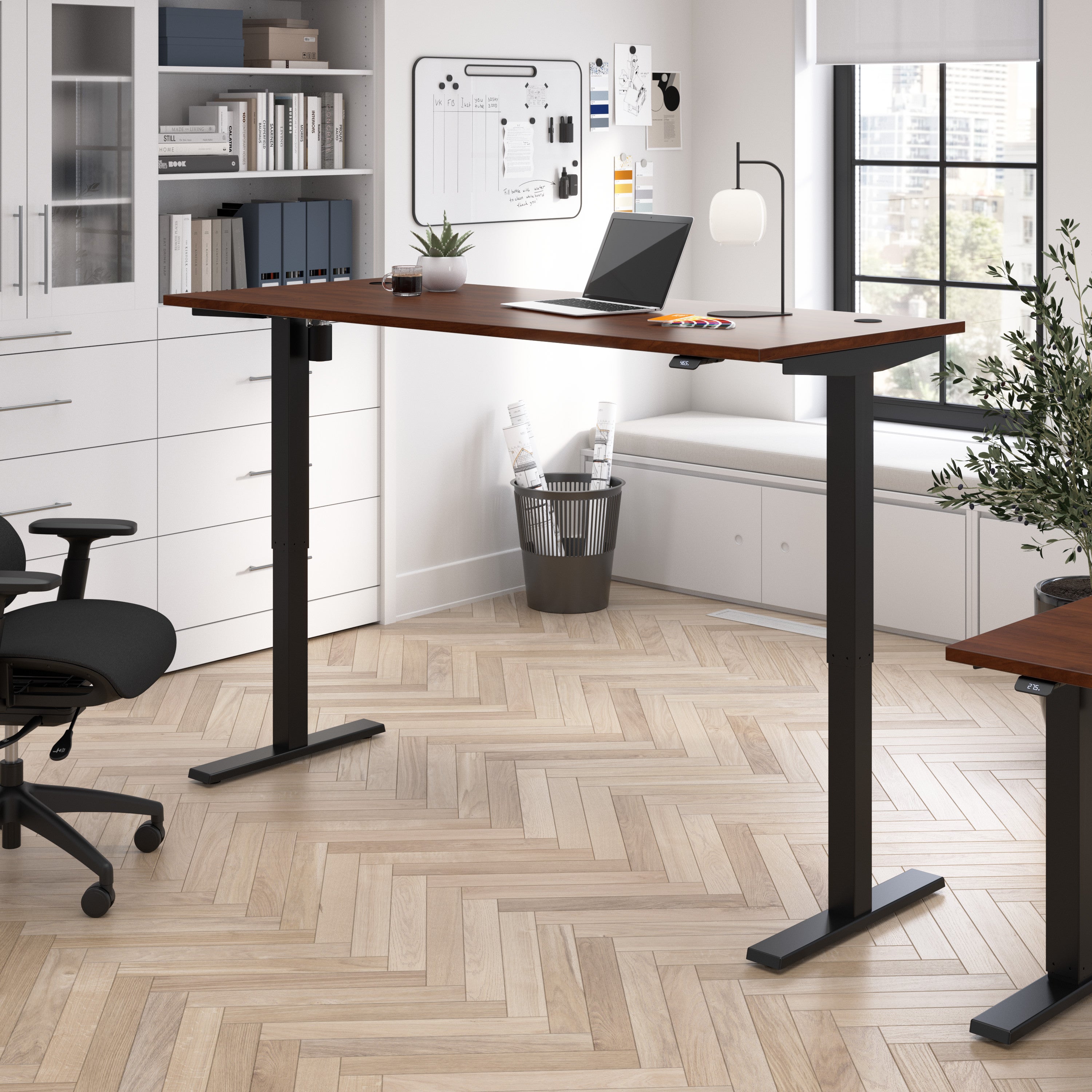 Bush Business Furniture Move 40 Series 72W x 30D Electric Height Adjustable Standing Desk in Hansen Cherry with Black Base - 71.02" Width x 29.37" Depth x 28.17" Height